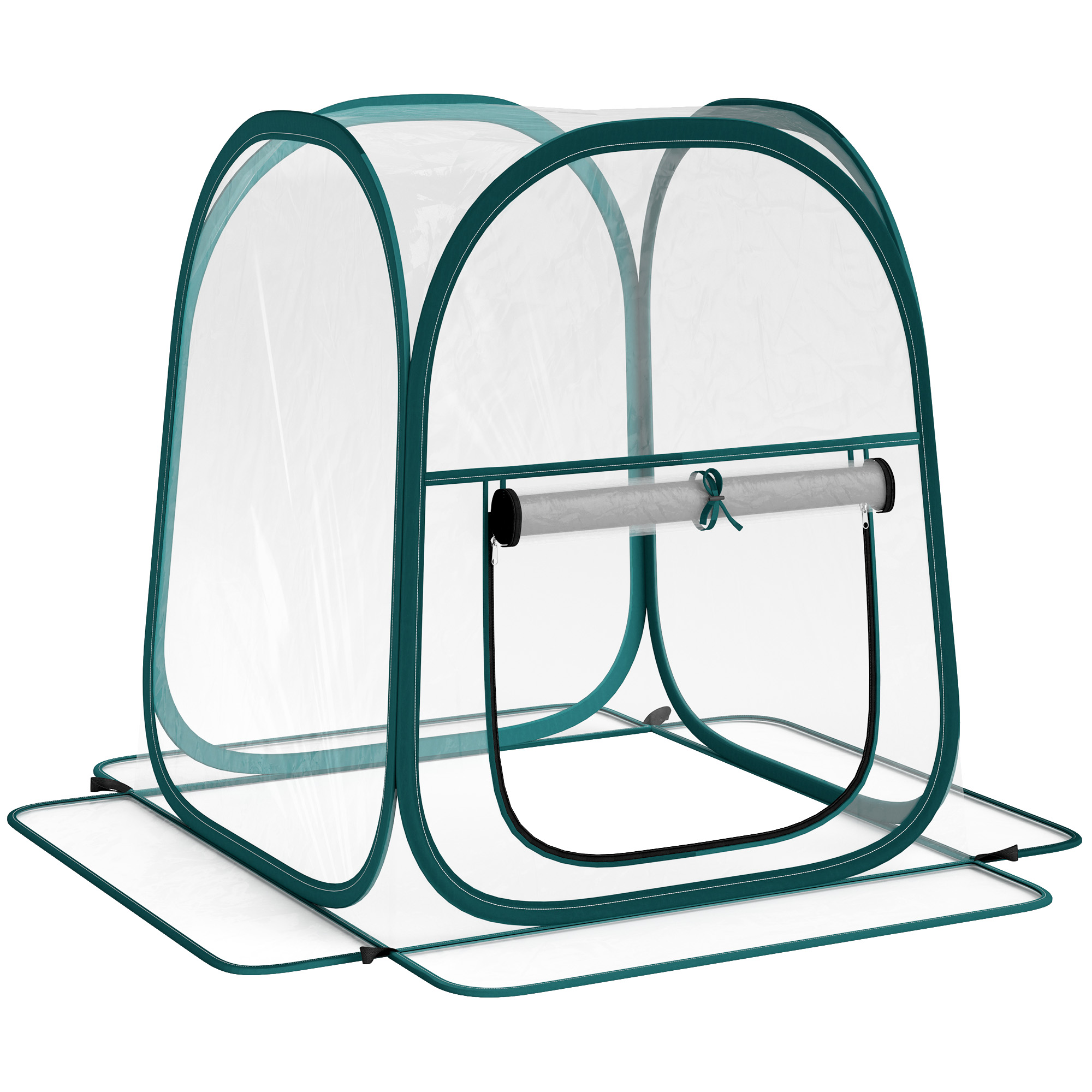 Outsunny Mini Serra da Giardino con Copertura in Plastica e Telaio in acciaio, Finestra Avvolgibile e Borsa, 70x70x80 cm, Trasparente Aosom Italy