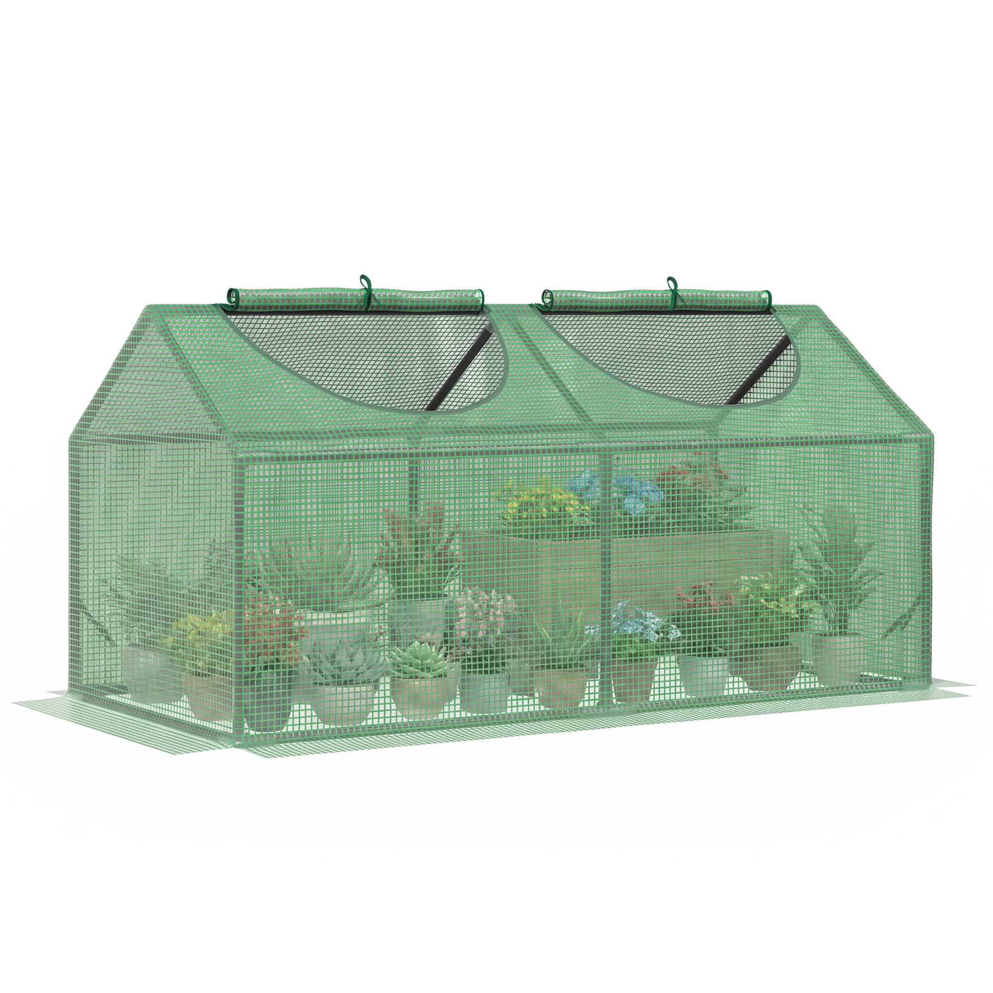 Outsunny Mini Serra da Giardino con Finestre a cerniera avvolgibili, Copertura in PE, Picchetti e Bordi Estesi, 120x60x60cm, Verde Aosom Italy