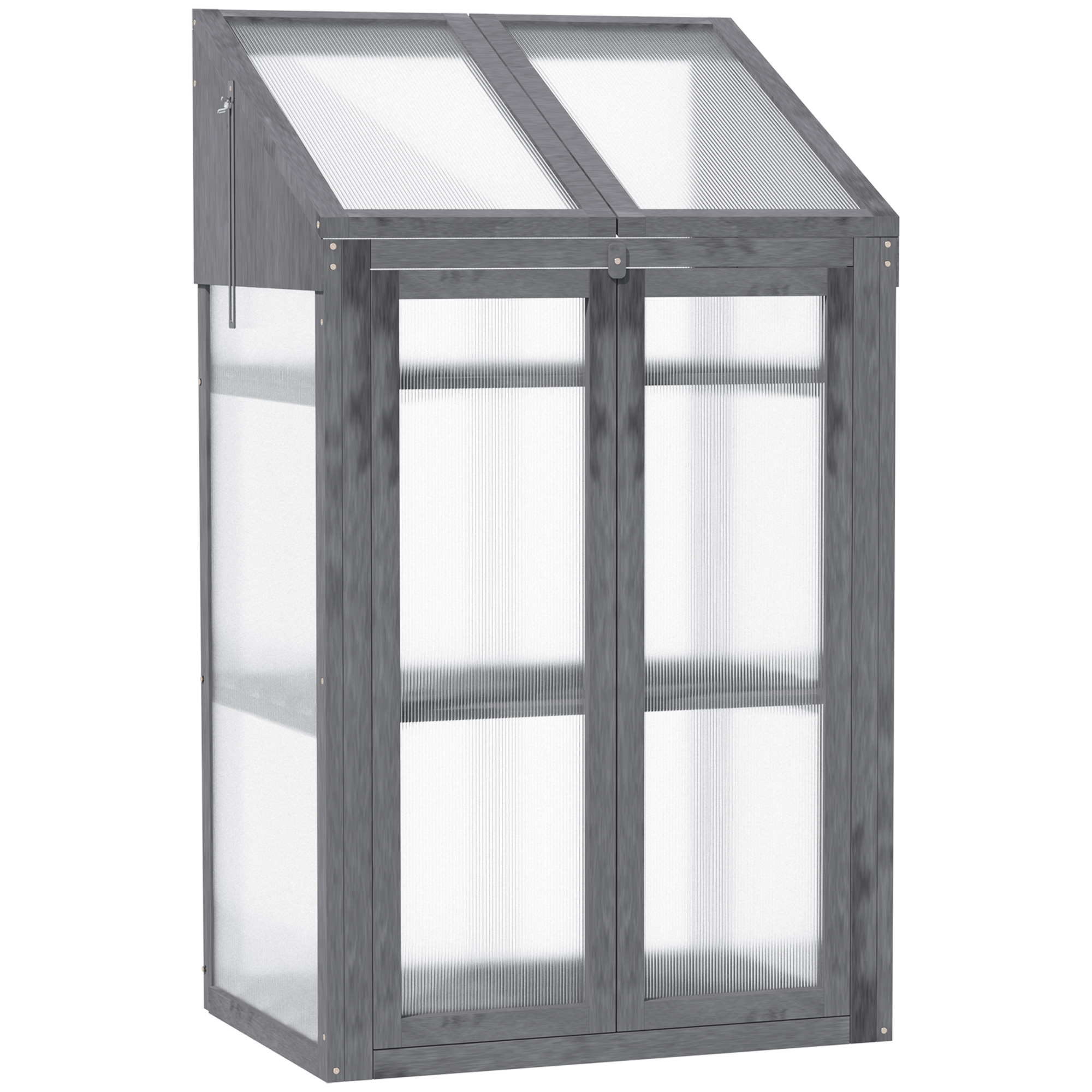 Outsunny Mini Serra, piccola serra con struttura in legno, finestra e doppia porta, 3 ripiani, 70L x 50P x 120H cm, Grigio