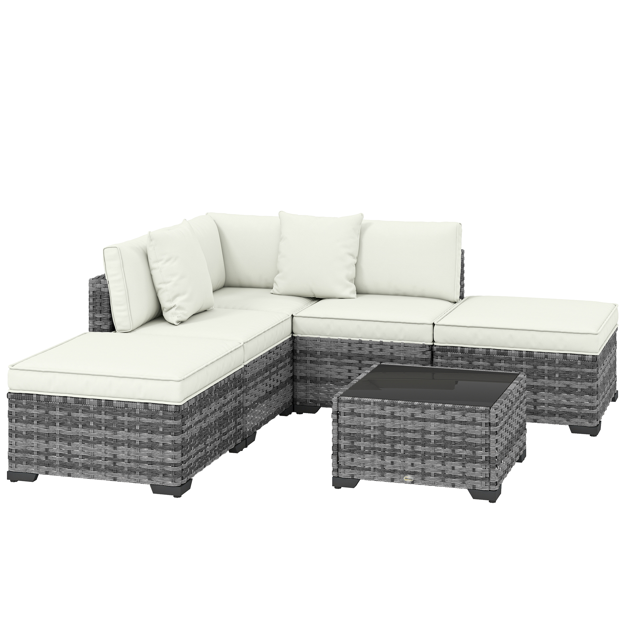 Outsunny Mobili da Giardino 6pz in Rattan e Acciaio con Divano, Tavolino e Cuscini, Grigio Aosom Italy