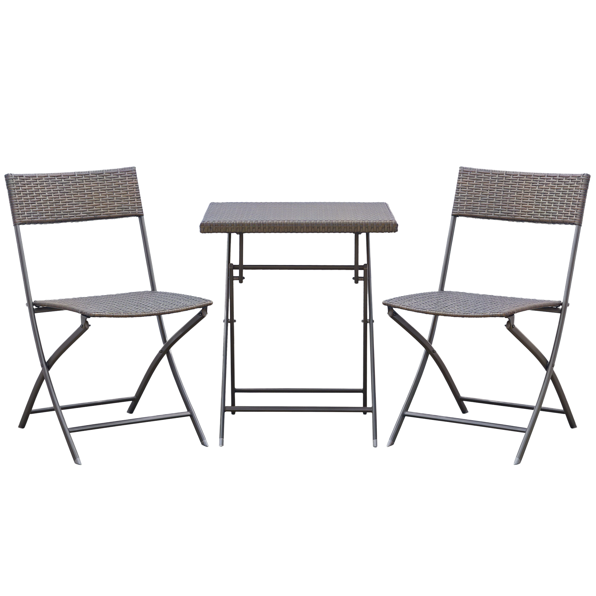 Outsunny Mobili da Giardino in Rattan Set 1 Tavolino e 2 Sedie da Giardino Pieghevoli 3pz Nero Aosom