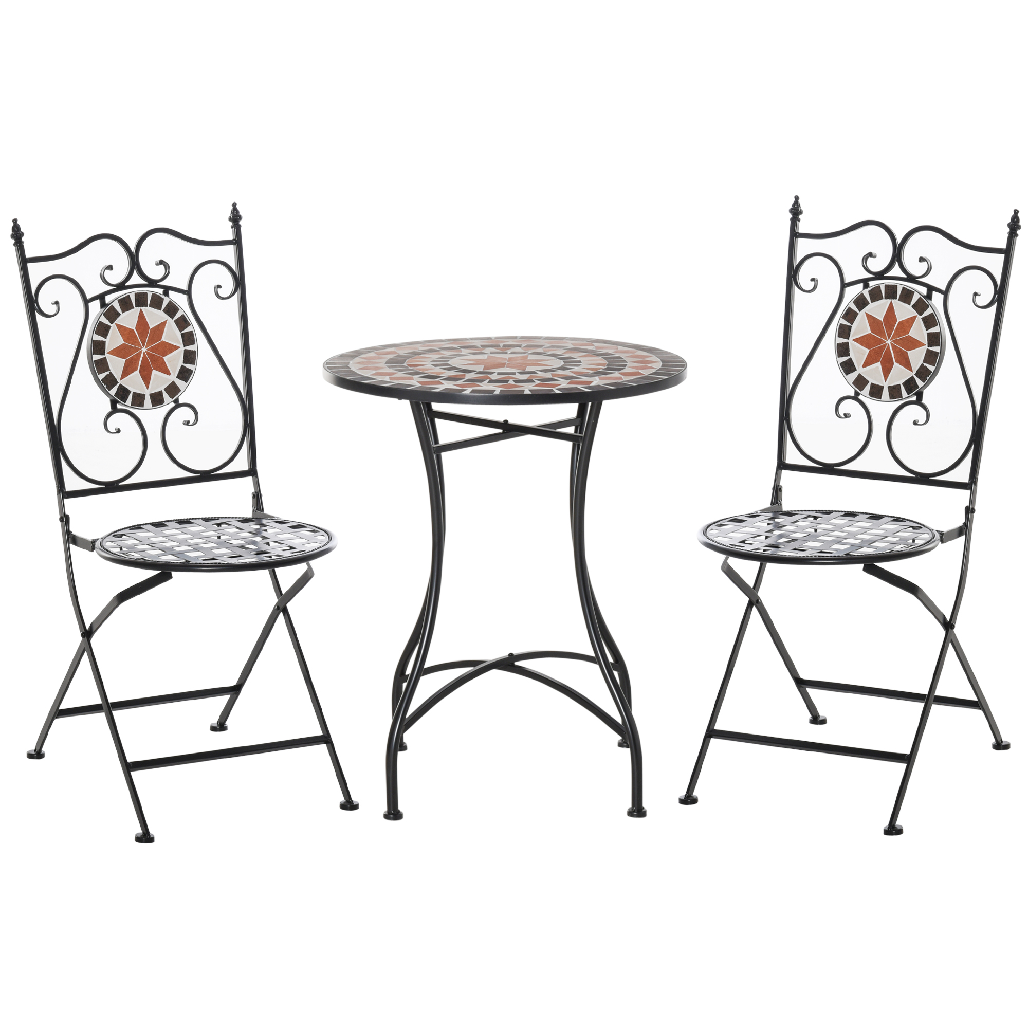 Outsunny Mobili da Giardino Set da 3 Pezzi con 2 Sedie Pieghevoli e 1 Tavolino a Mosaico, in Metallo e Ceramica Aosom Outsunny Mobili da Giardino Set da 3 Pezzi con 2 Sedie Pieghevoli e 1 Tavolino a Mosaico, in Metallo e Ceramica Aosom