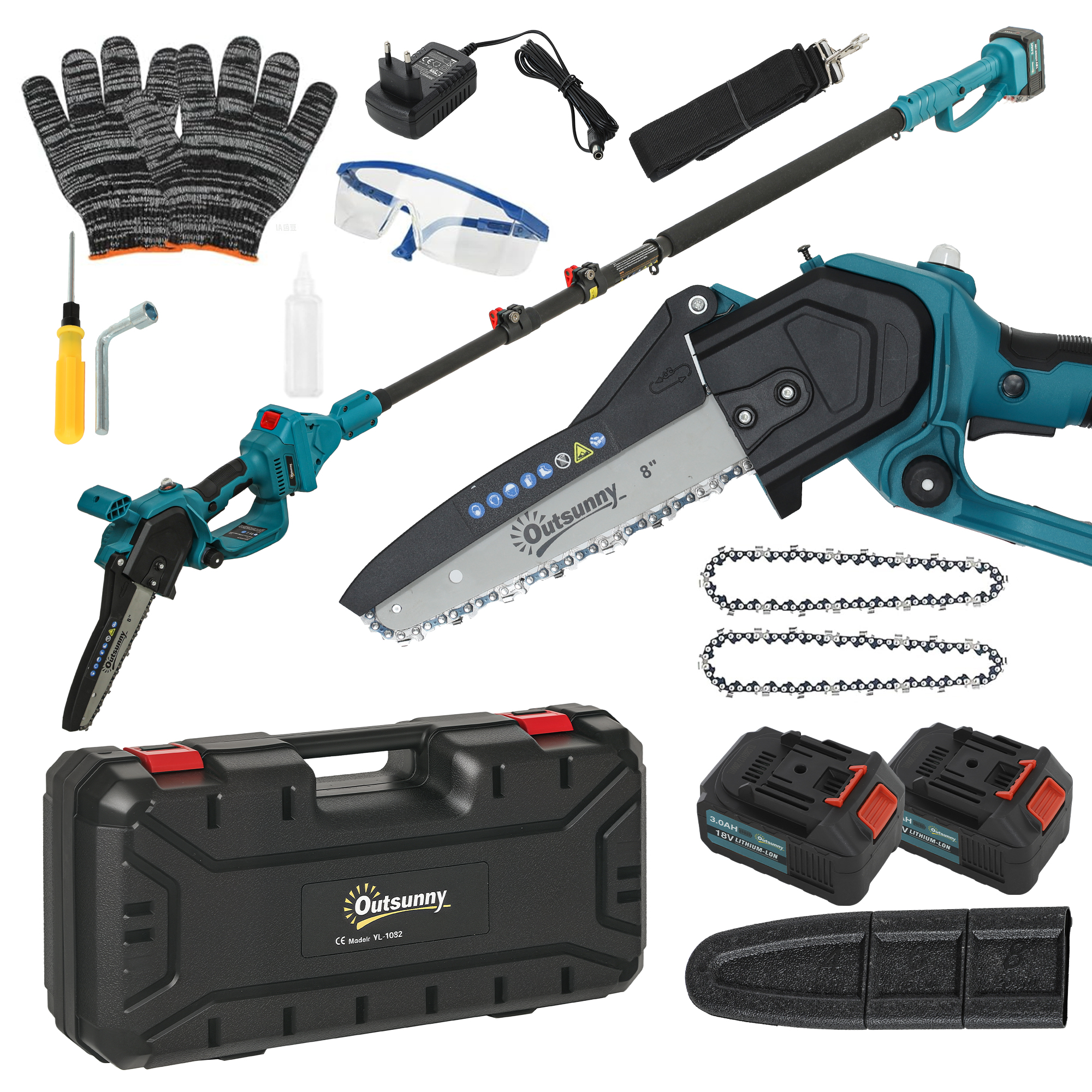 Outsunny motosega a batteria potatore cordless per rami e giardino asta telescopica, 20,3 cm 6000mAh 580W, blu Aosom Italy Outsunny motosega a batteria potatore cordless per rami e giardino asta telescopica, 20,3 cm 6000mAh 580W, blu Aosom Italy