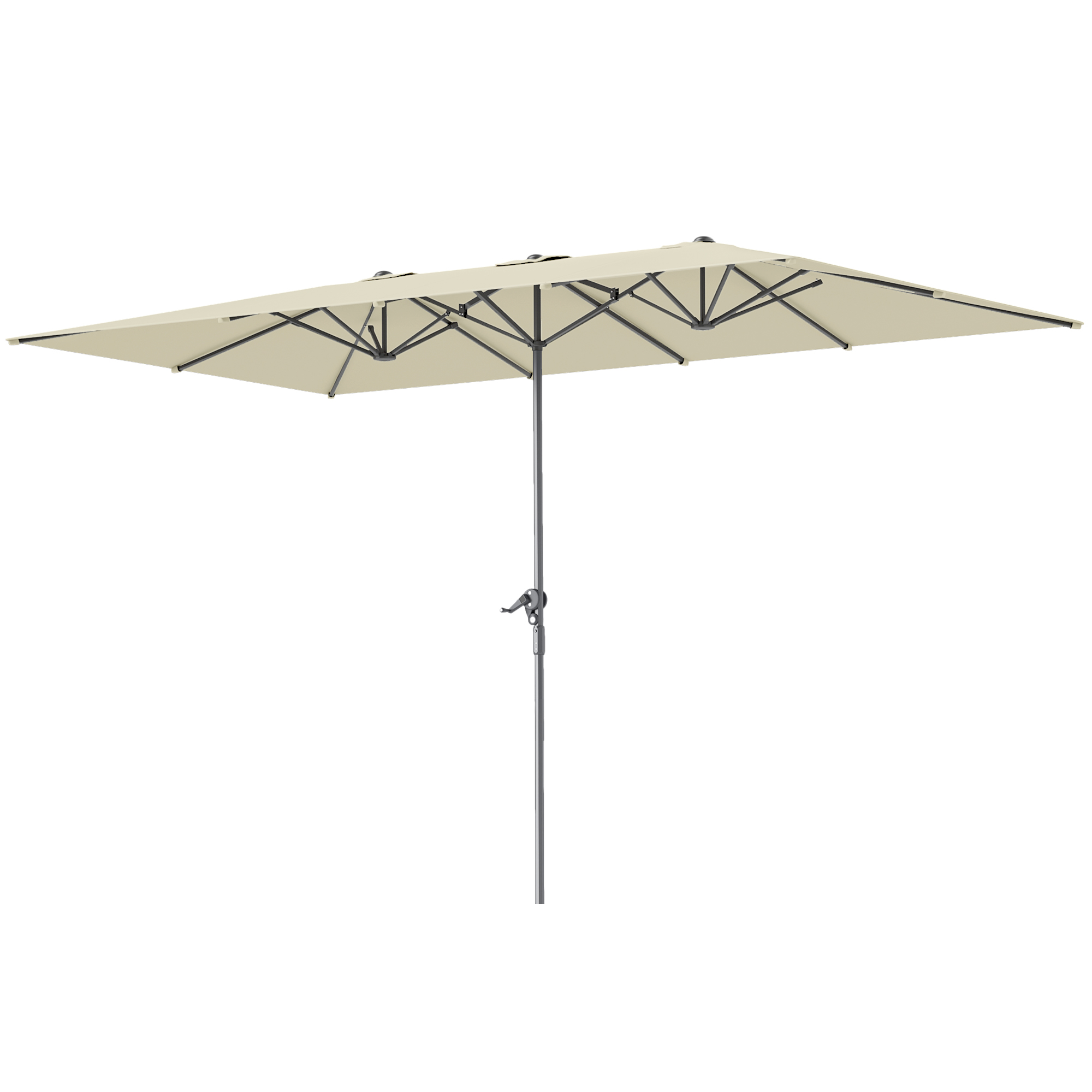 Outsunny Ombrellone a doppia faccia, 451 x 264 cm Ombrellone con sistema a manovella, 12 stecche metalliche, Asta in alluminio, Bianco crema Aosom Italy
