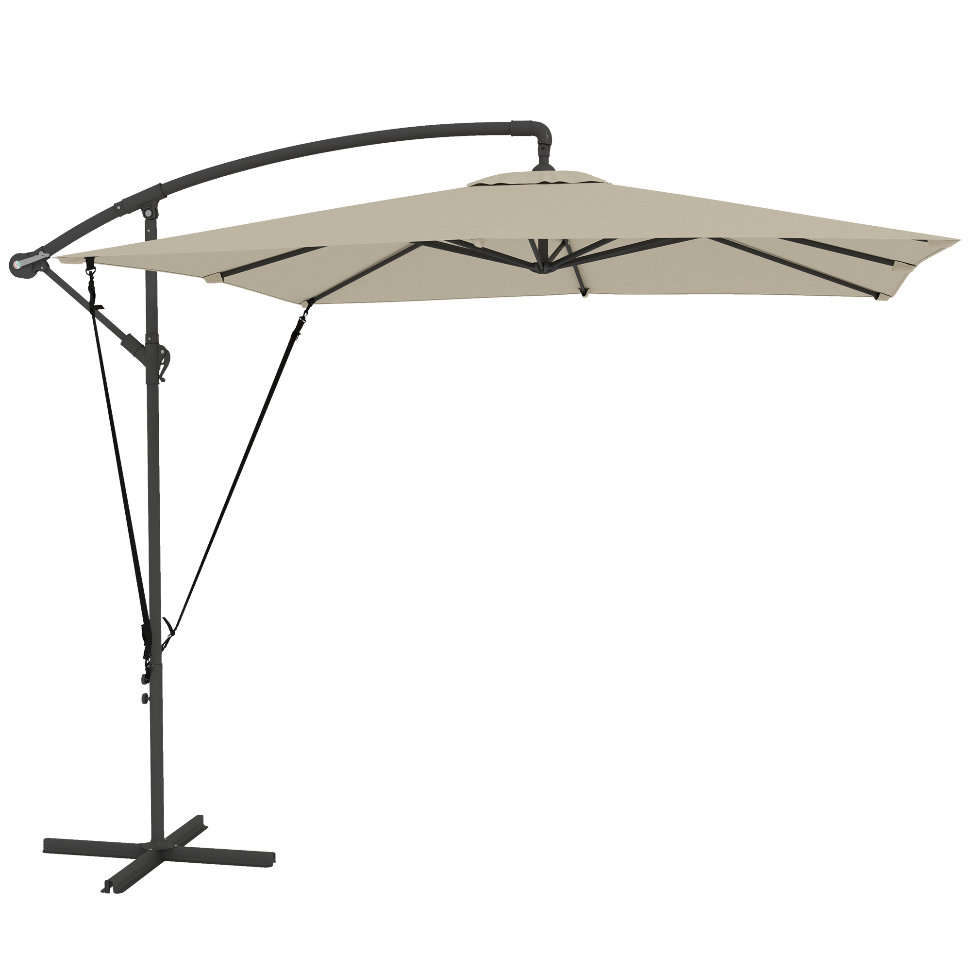 Outsunny Ombrellone a Sbalzo 247x247 cm con Base a Croce e Manovella, in Metallo e Poliestere, color Cachi Aosom Italy