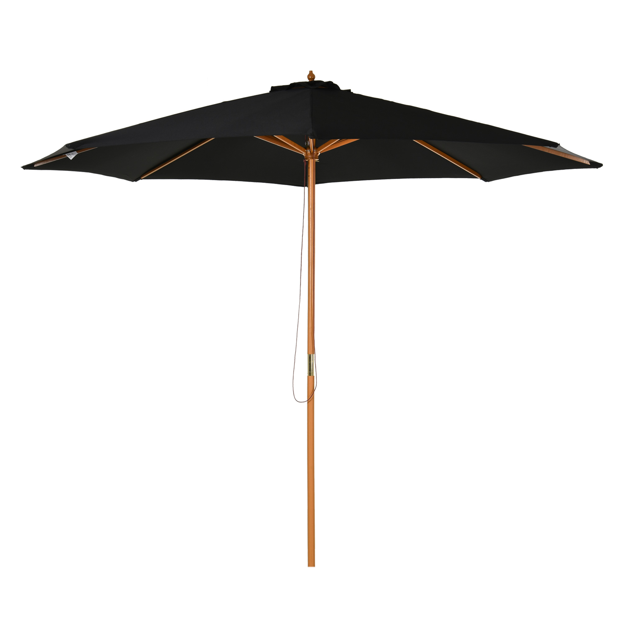 Outsunny Ombrellone da Giardino 3 m con Palo in Legno, 8 Stecche e Parasole in Poliestere, Nero Aosom Italy