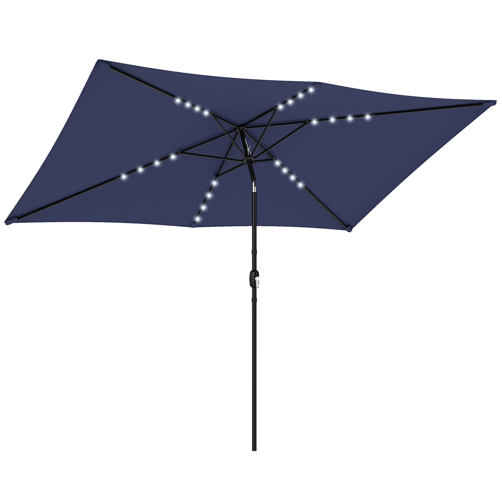 Outsunny Ombrellone da Giardino con 24 Luci LED Solari Telo Inclinabile Palo in Metallo 2,9x2,5 m Blu Scuro Aosom Italy