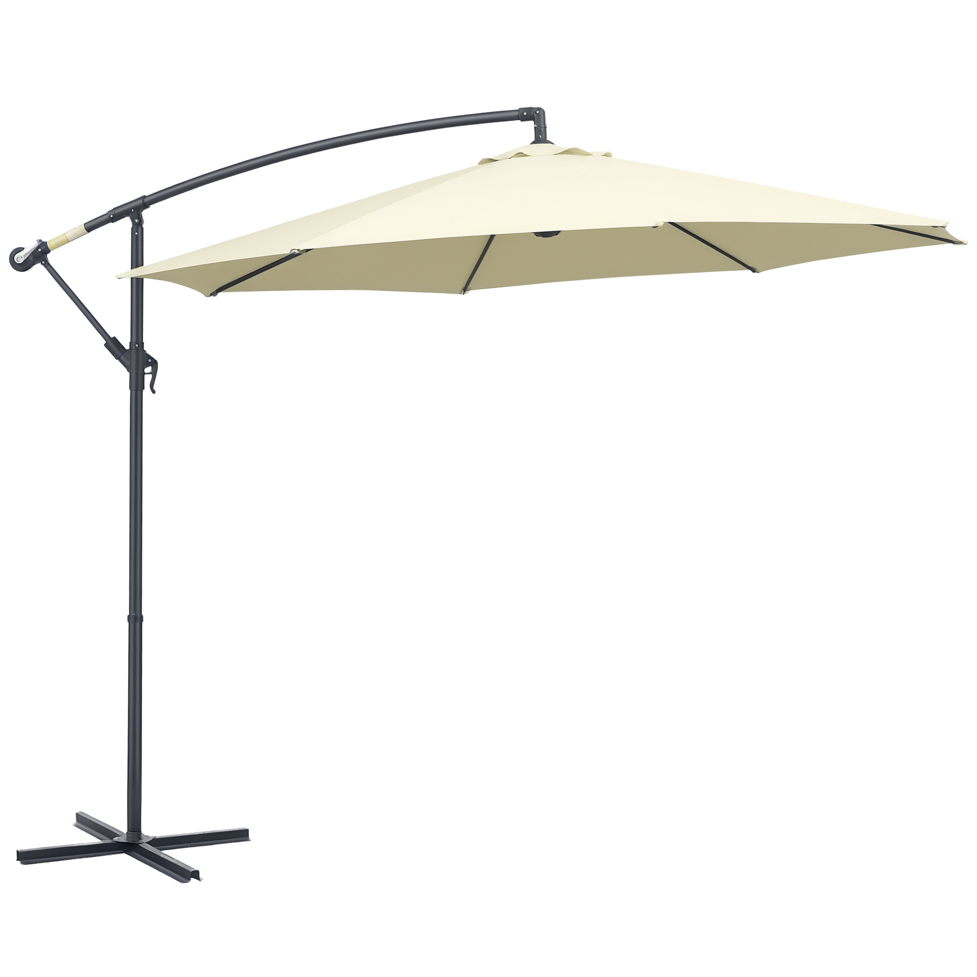 Outsunny Ombrellone da Giardino Decentrato Ø3m con Struttura in Metallo, Manovella e Base a Croce, Beige Aosom