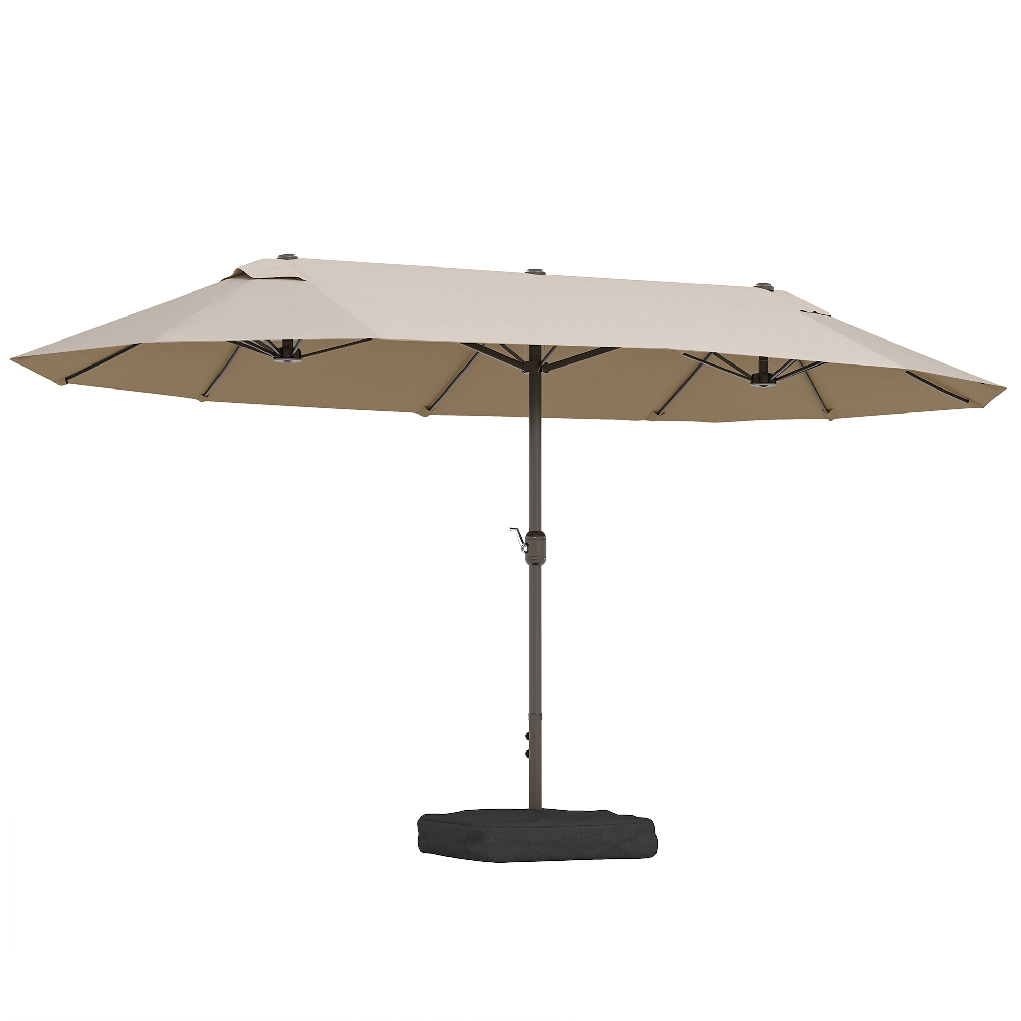 Outsunny Ombrellone da Giardino Doppio 460x270cm, Ombrellone da Esterno con Apertura a Manovella, Base a Croce e Zavorra, Acciaio e Poliestere Khaki