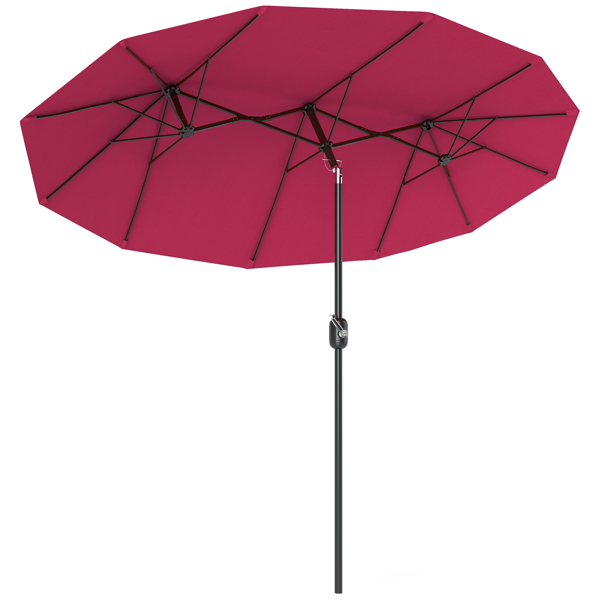 Outsunny Ombrellone da Giardino Doppio Inclinabile con Apertura a Manovella, Copertura con Prese d'Aria e 12 Stecche, 285x147x227cm, Rosso Aosom