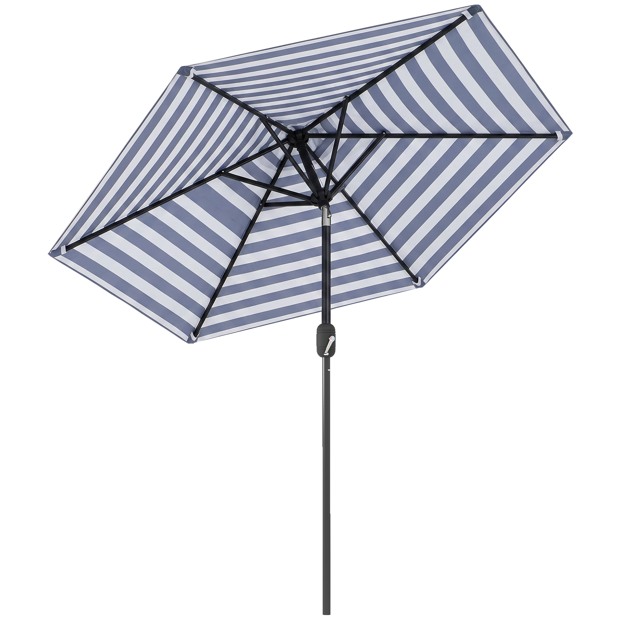 Outsunny Ombrellone da Giardino Inclinabile Φ230cm, Apertura a Manovella, Palo in Metallo e 6 Stecche, Blu e Bianco