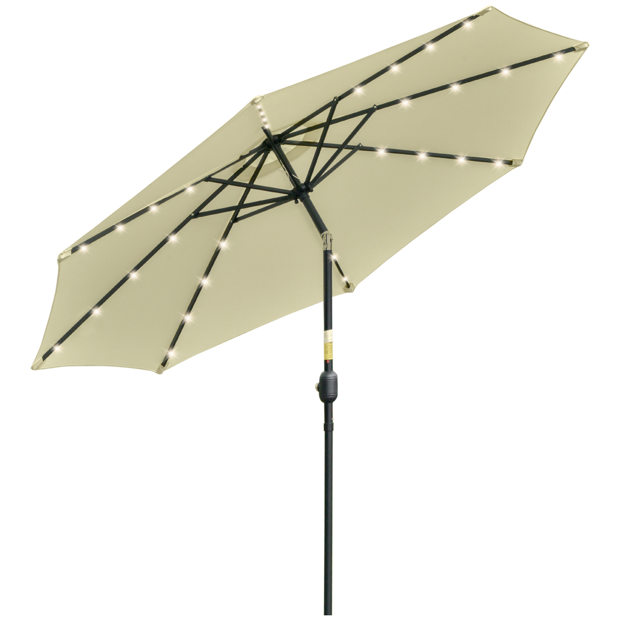 Outsunny Ombrellone da Giardino Inclinabile Ø265 cm con 32 Luci LED Solari e Manovella, Beige Aosom Italy