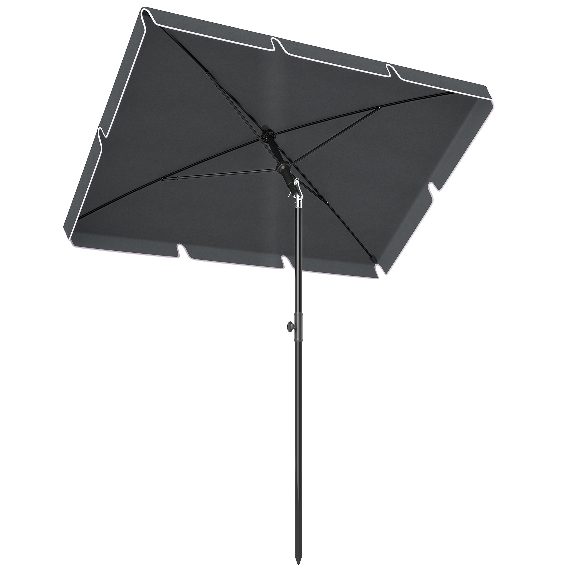 Outsunny Ombrellone da Giardino Rettangolare con Inclinazione Regolabile e Palo in Alluminio, 198x130x240cm, Grigio e Nero Aosom