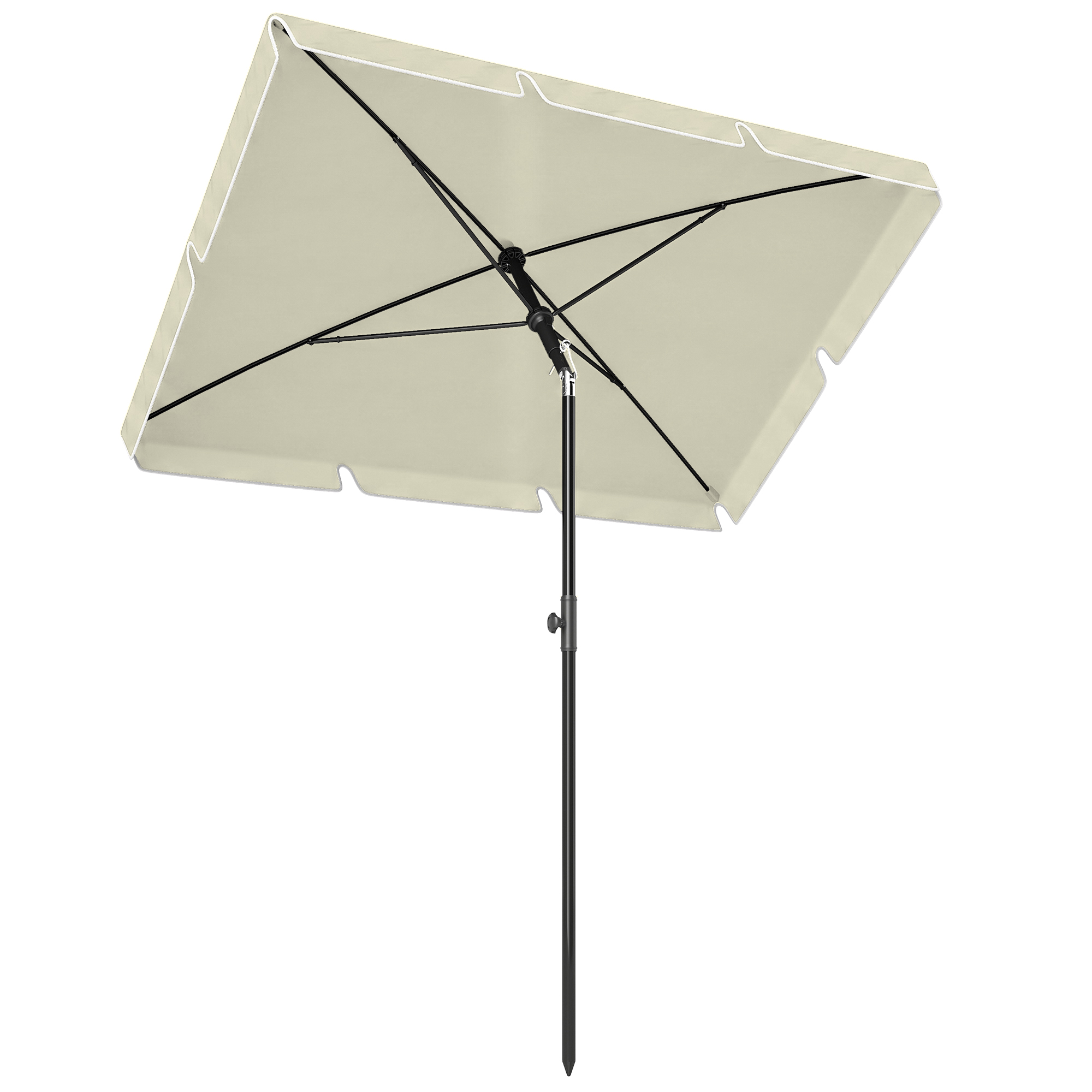 Outsunny Ombrellone da Giardino Rettangolare con Inclinazione Regolabile e Palo in Alluminio, 198x130x240cm, Beige e Nero Aosom