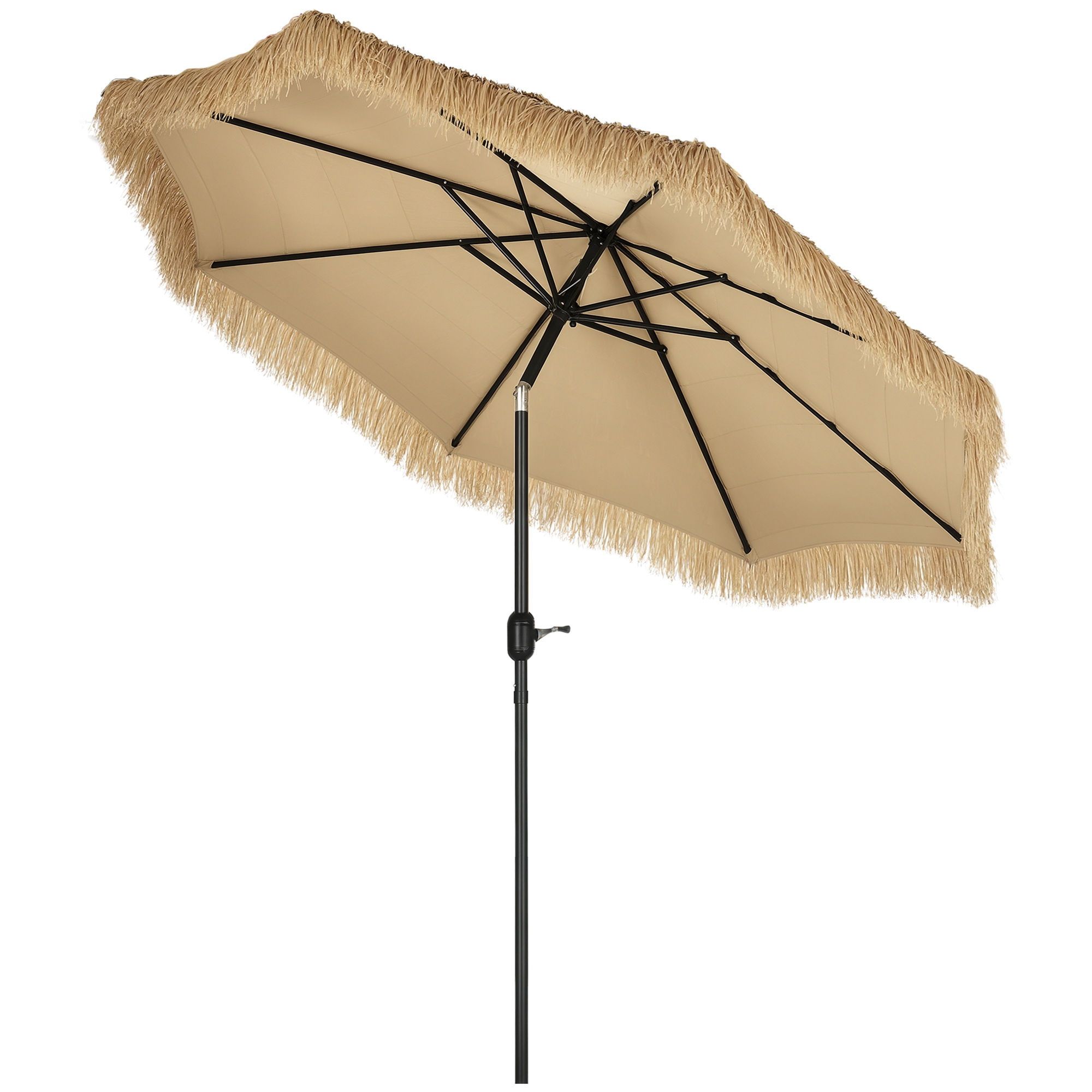 Outsunny Ombrellone da Giardino Rotondo con Copertura in Paglia e Manovella, Ø265x250cm, Cachi Aosom Outsunny Ombrellone da Giardino Rotondo con Copertura in Paglia e Manovella, Ø265x250cm, Cachi Aosom