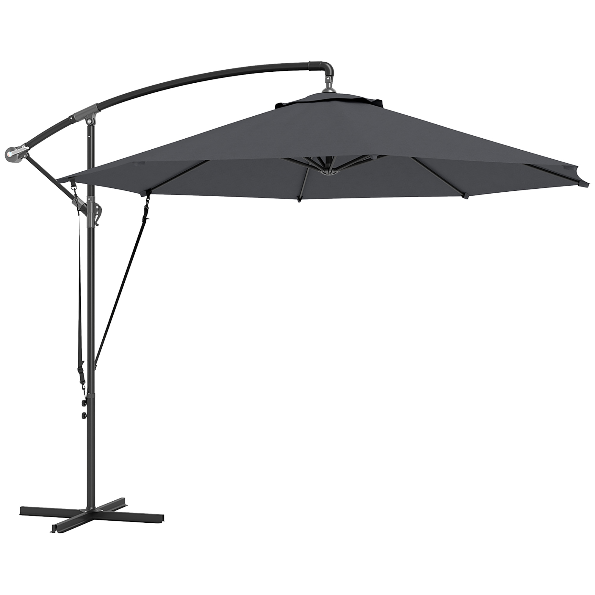 Outsunny Ombrellone da Giardino Rotondo Inclinabile e Girevole, Manovella e Protezione UPF 50+, Ø3 m, Grigio Scuro Outsunny Ombrellone da Giardino Rotondo Inclinabile e Girevole, Manovella e Protezione UPF 50+, Ø3 m, Grigio Scuro
