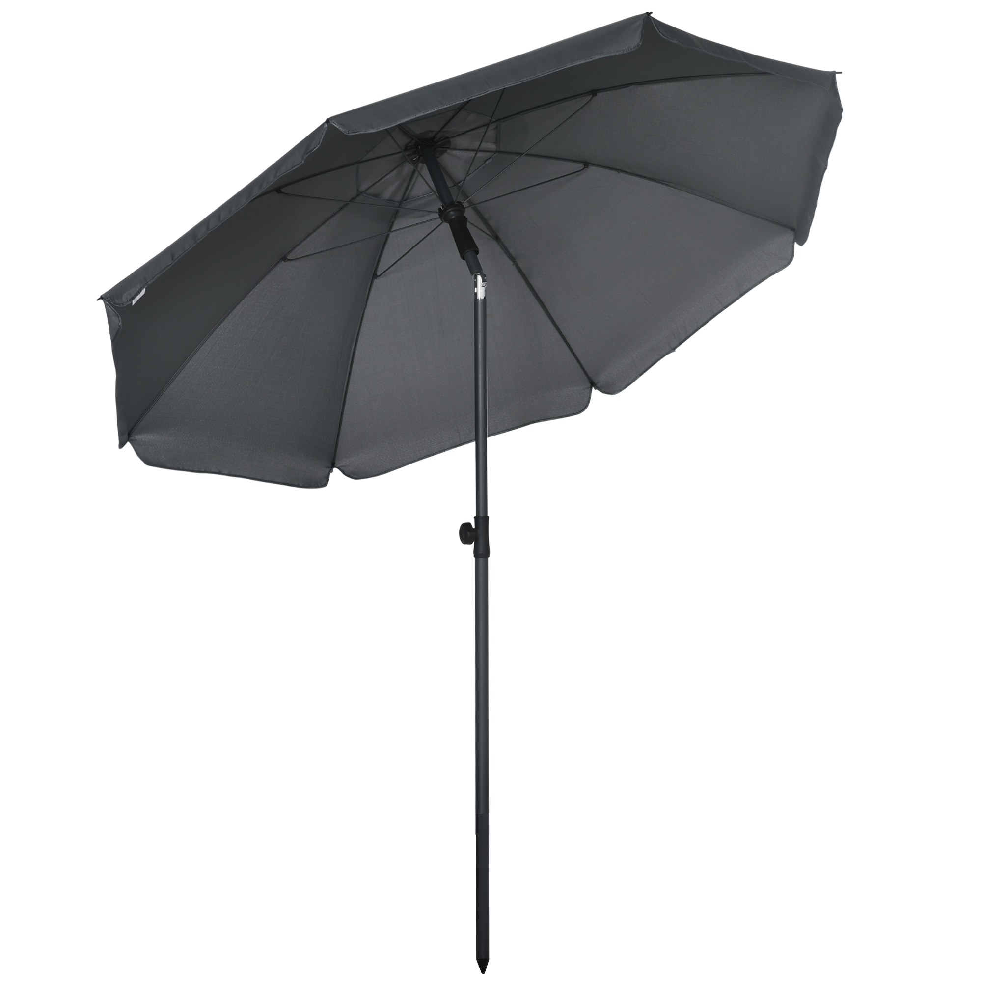 Outsunny Ombrellone da Spiaggia in Poliestere e Acciaio con Tettuccio Reclinabile a 45°, Ø180x209 cm, Grigio Aosom