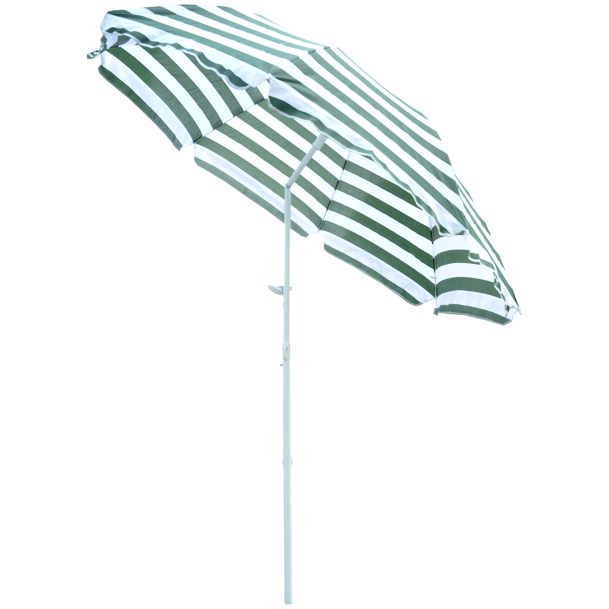 Outsunny Ombrellone da Spiaggia Inclinabile e Rotondo in Metallo e Poliestere, Ø1.8x2 m, Verde e Bianco