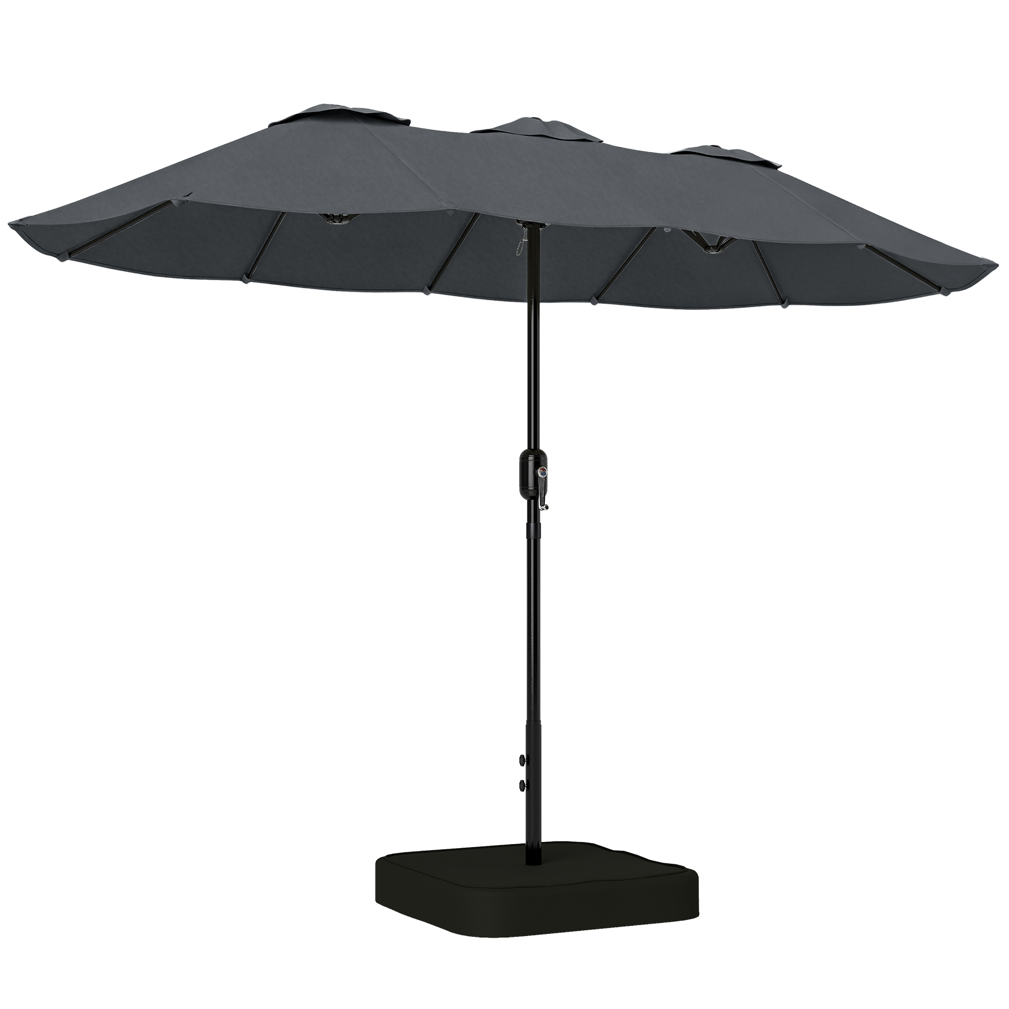 Outsunny Ombrellone Doppio a 12 Stecche con Manovella, Base a Croce e Sacchi, in Metallo e Poliestere, 3x1.5 m, Grigio Scuro Aosom Italy Outsunny Ombrellone Doppio a 12 Stecche con Manovella, Base a Croce e Sacchi, in Metallo e Poliestere, 3x1.5 m, Grigio Scuro Aosom Italy