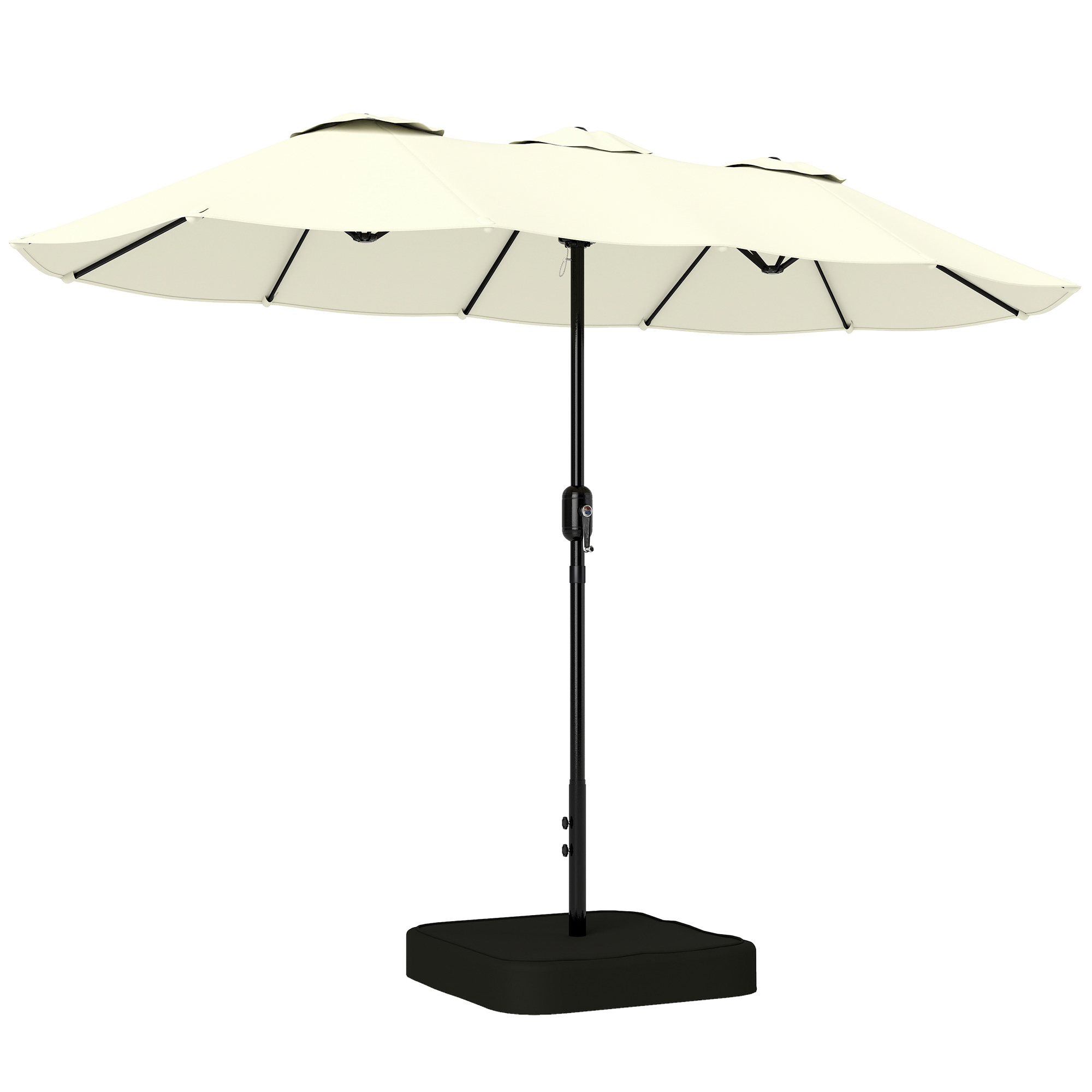 Outsunny Ombrellone Doppio a 12 Stecche con Manovella, Base a Croce e Sacchi, in Metallo e Poliestere, 3x1.5 m, Beige Aosom Italy