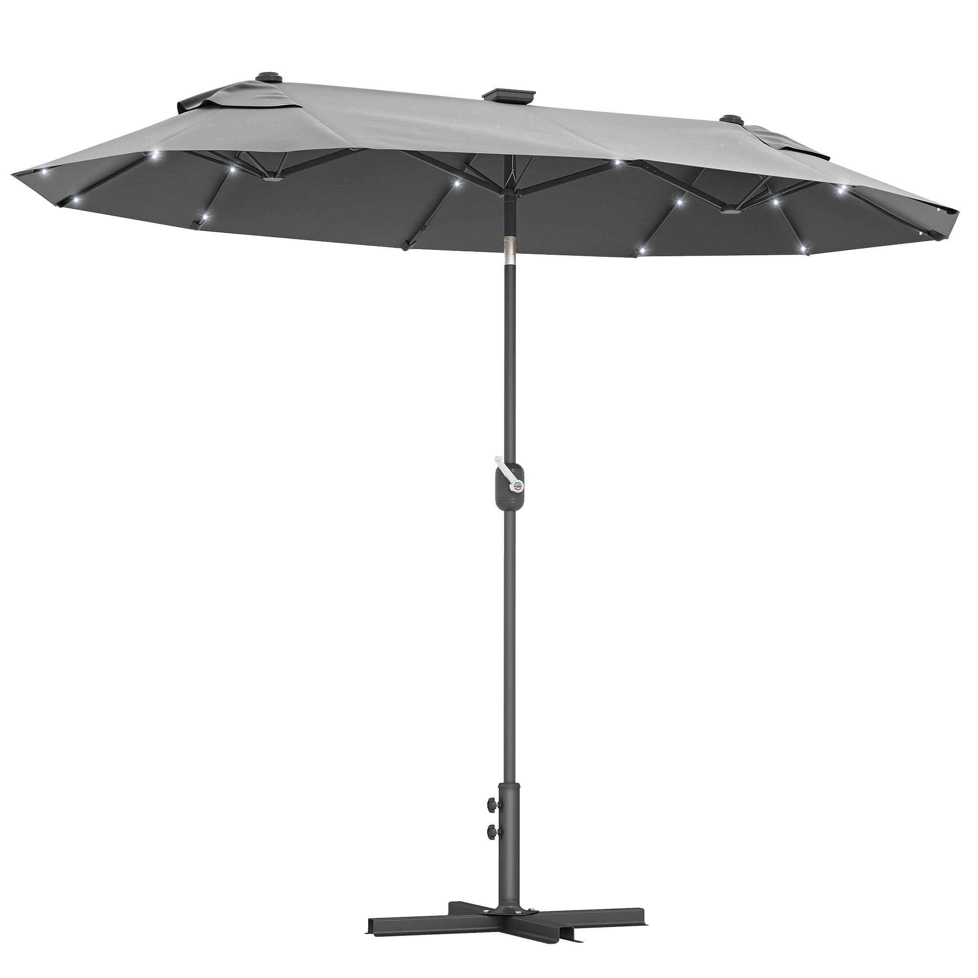 Outsunny Ombrellone doppio con Base a crocee Luci Solari, 295x150x219cm, Grigio Aosom