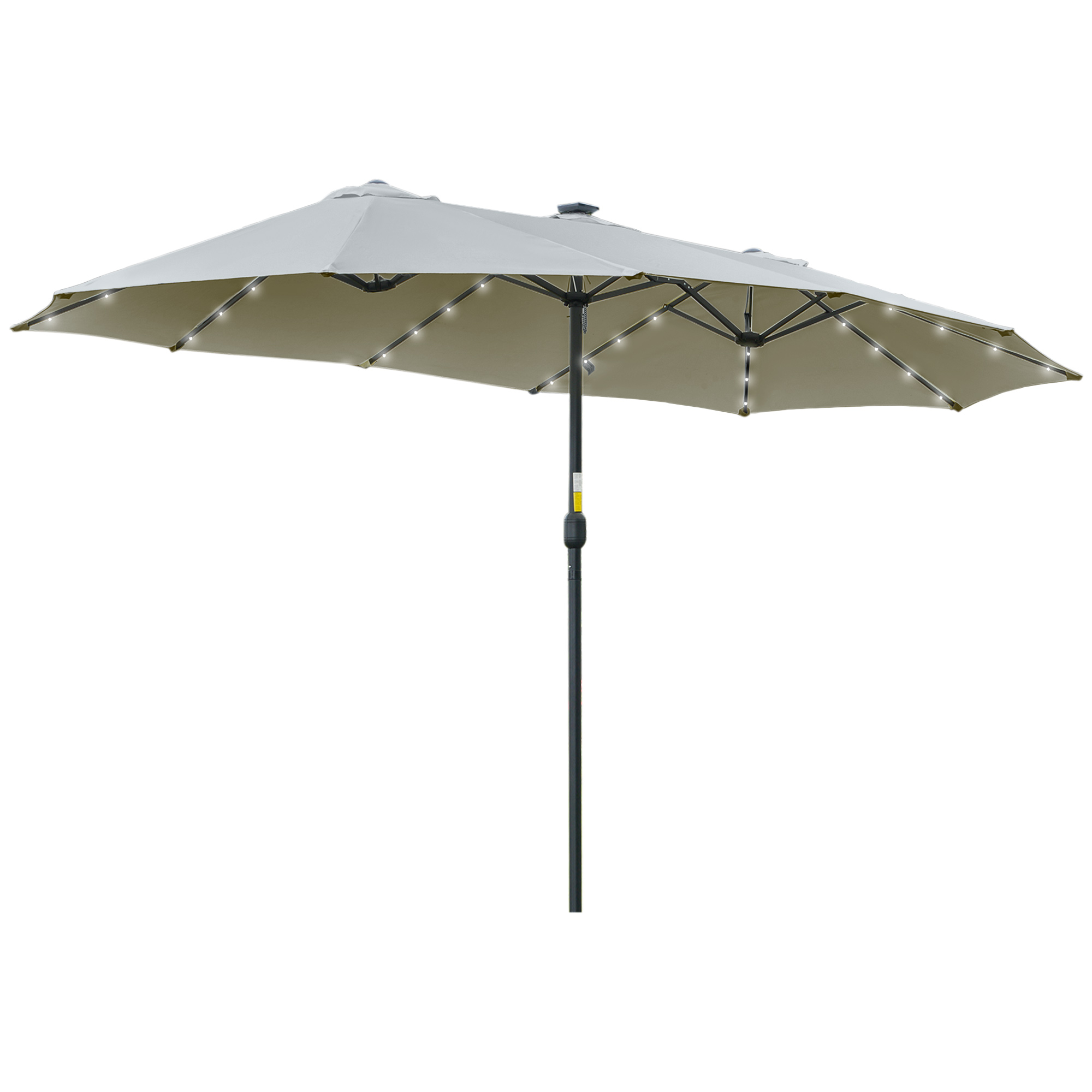 Outsunny Ombrellone Doppio da Giardino 4.5x2.65 m con 48 Luci LED Solari Manovella, Ombrellone da Giardino a 12 Stecche in Acciaio e Poliestere, per Cortile, Terrazza e Balcone, Grigio chiaro Aosom Italy