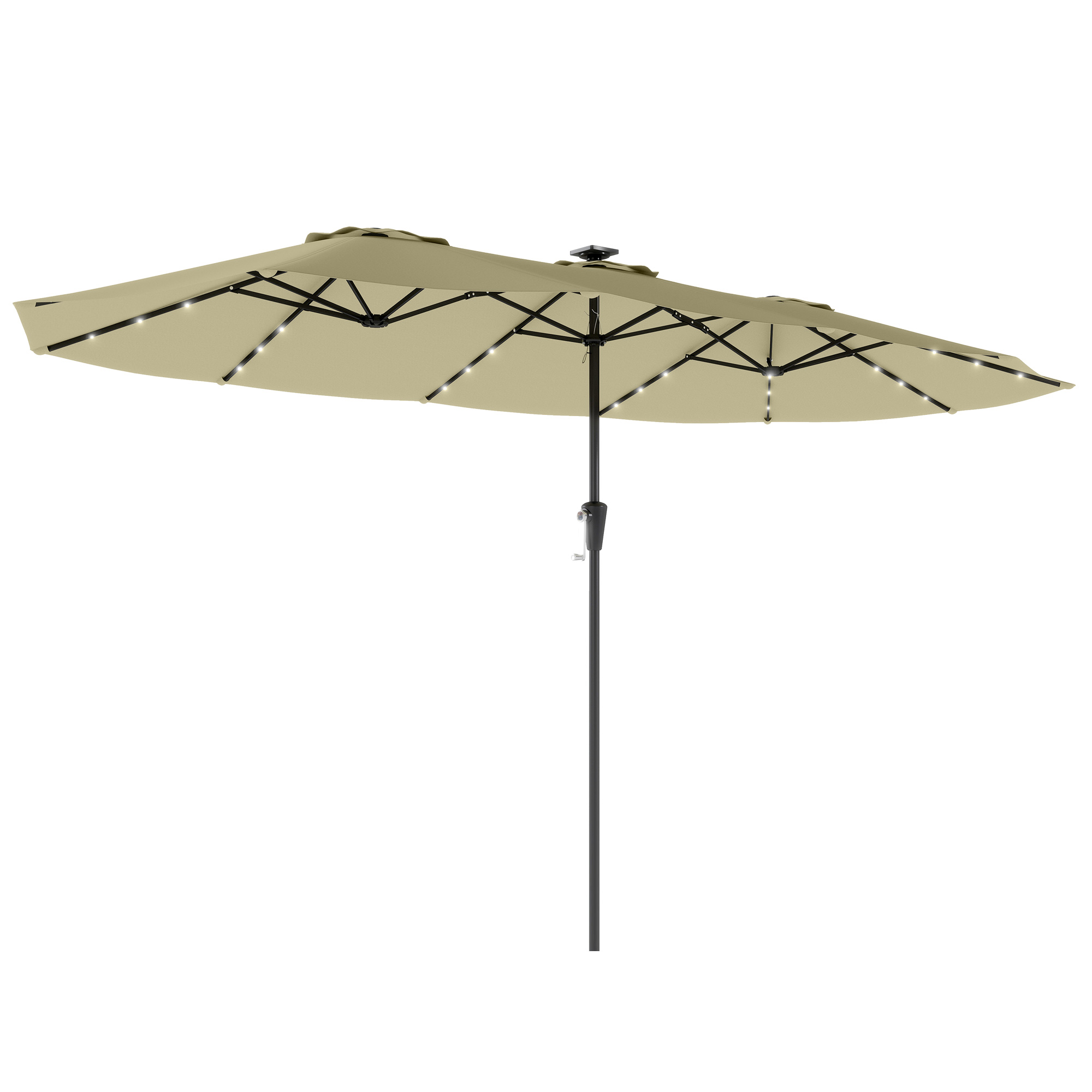Outsunny Ombrellone Doppio da Giardino 4x2 m con 36 Luci LED UPF50+ Manovella 12 Stecche Resistente all'Acqua Beige Aosom Italy