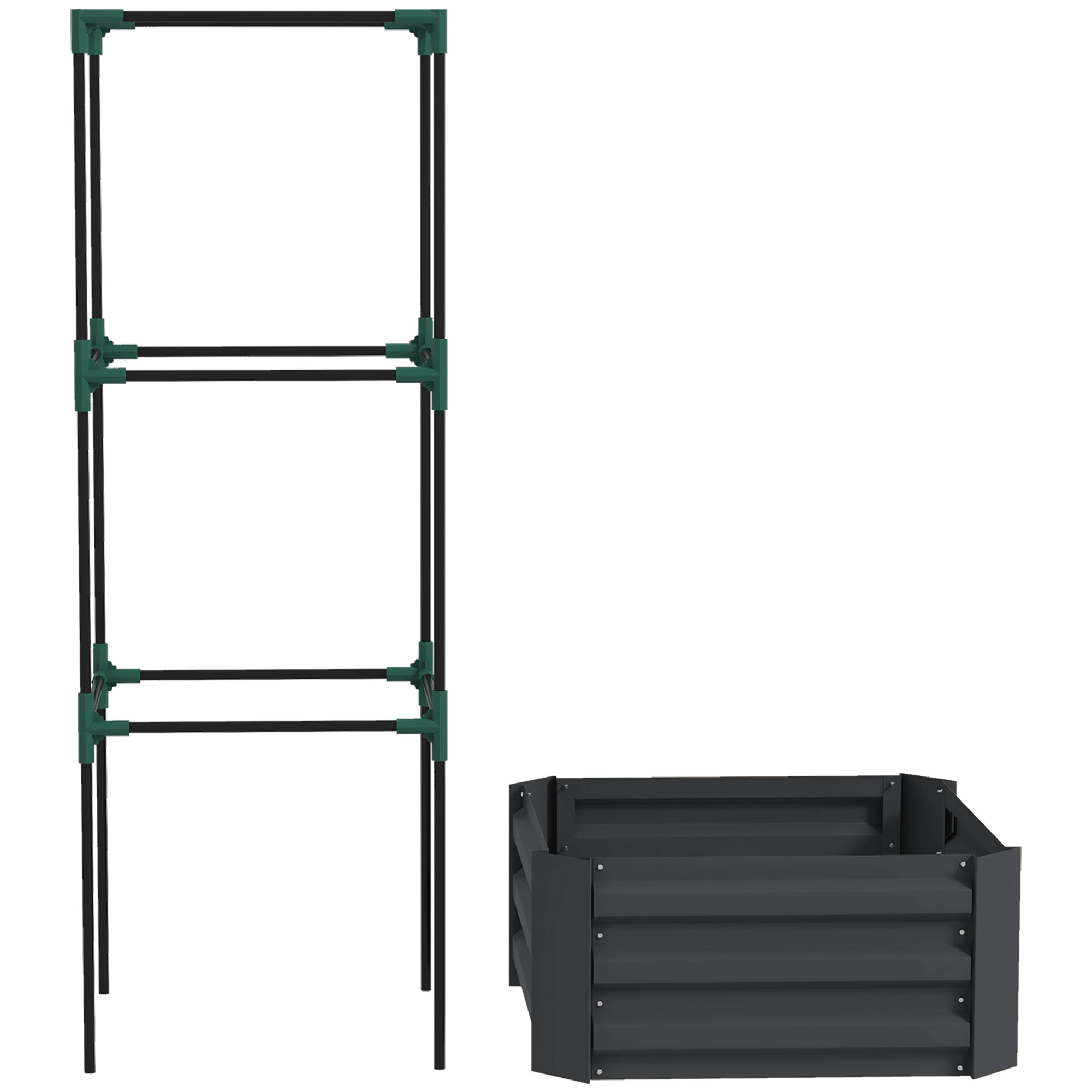 Outsunny Orto rialzato con griglia di supporto, fioriera con supporto, fondo aperto, resistente alle intemperie, 61 cm x 61 cm x 140 cm, Grigio scuro Aosom Italy
