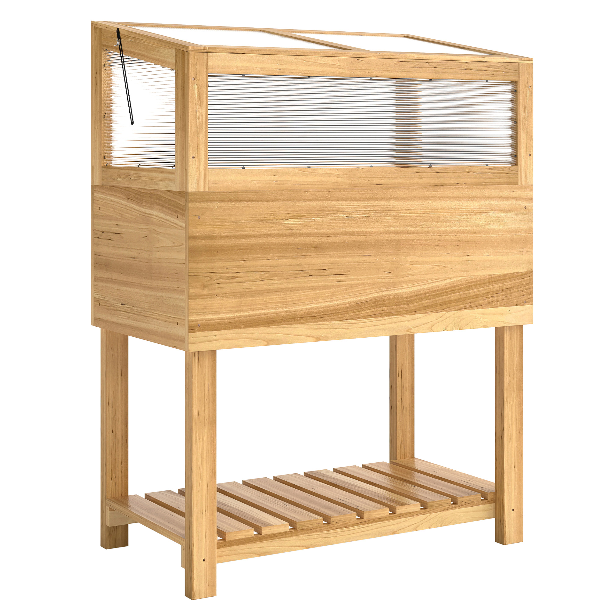 Outsunny Orto rialzato con inserto per semina, coperchio ribaltabile e ripiano, 80x45x108,5 cm, Legno naturale Aosom Italy
