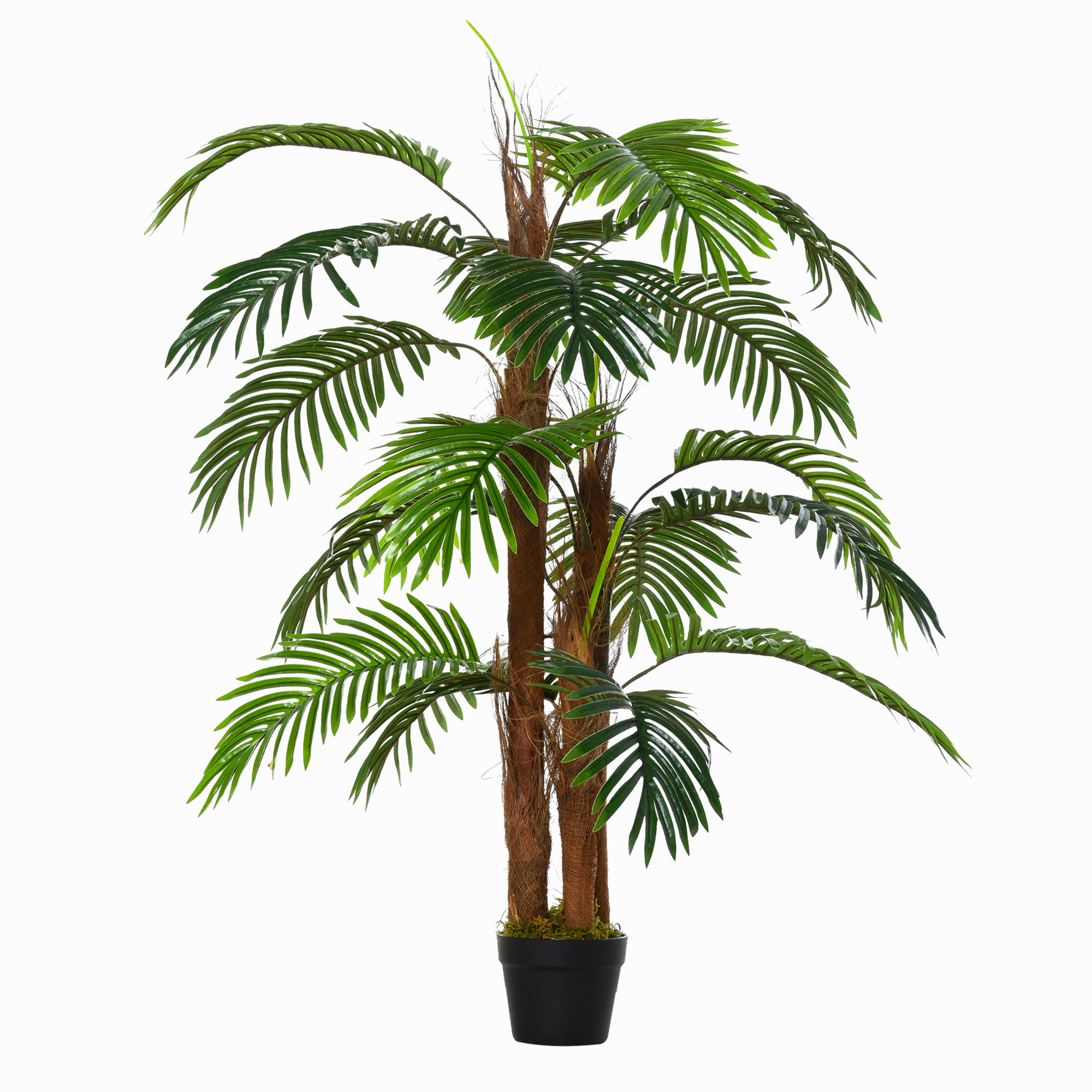 Outsunny Palmare Artificiale Altezza 1,2 m Albero Artificiale Tronco Ramificazioni Muschio Lichene Foglie Grande realismo Vaso Incluso