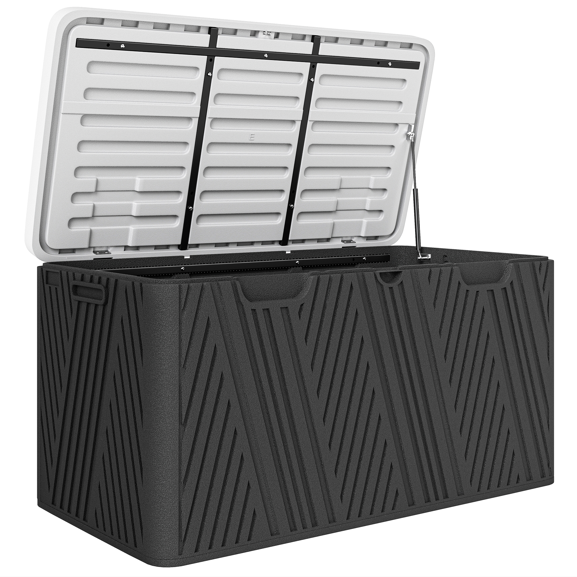 Outsunny Panca Contenitore 380L in HDPE con 2 Maniglie Laterali e Leva a Gas, 115x60x60 cm, Nero e Grigio Outsunny Panca Contenitore 380L in HDPE con 2 Maniglie Laterali e Leva a Gas, 115x60x60 cm, Nero e Grigio