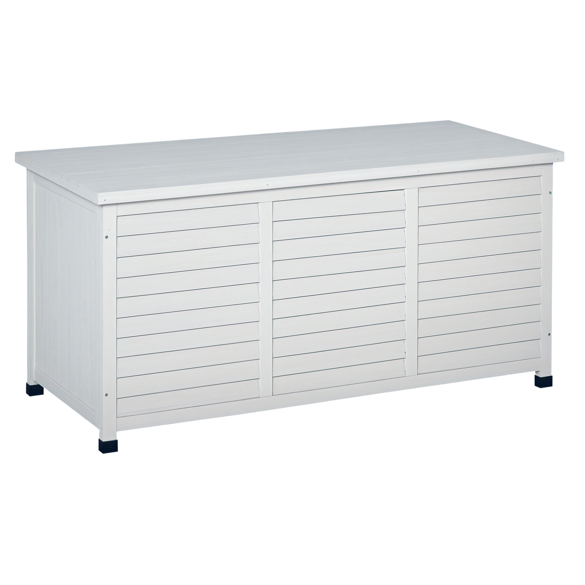 Outsunny Panca Contenitore in Legno di Abete, Cassapanca da Esterno con Piedini Antiscivolo 127x56x60cm Bianco Aosom Outsunny Panca Contenitore in Legno di Abete, Cassapanca da Esterno con Piedini Antiscivolo 127x56x60cm Bianco Aosom