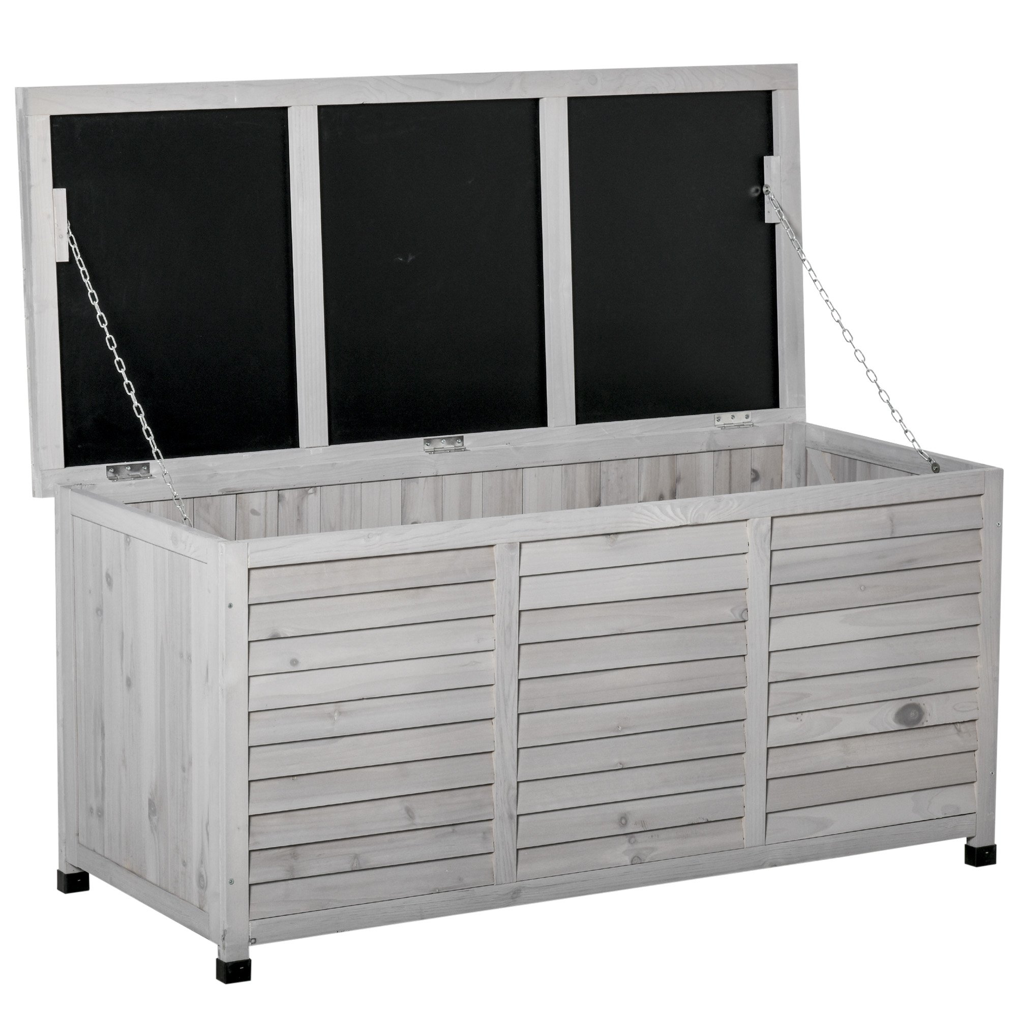 Outsunny Panca Contenitore in Legno di Abete, Cassapanca da Esterno con Piedini Antiscivolo 127x56x60cm, Grigio Aosom