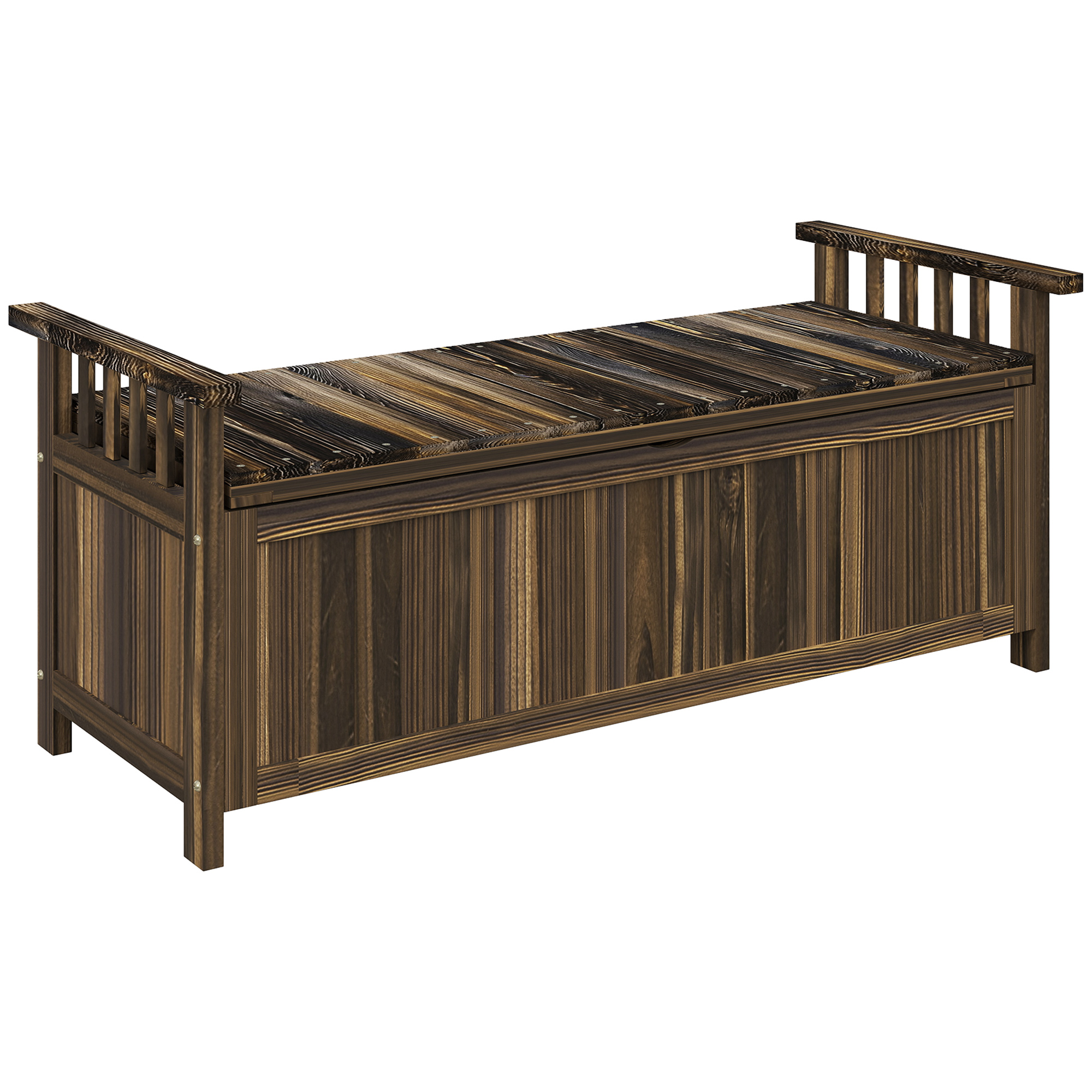 Outsunny Panca da giardino 2 posti con contenitore e braccioli, 128.5x52x53.5 cm, carbonizzato Aosom Italy