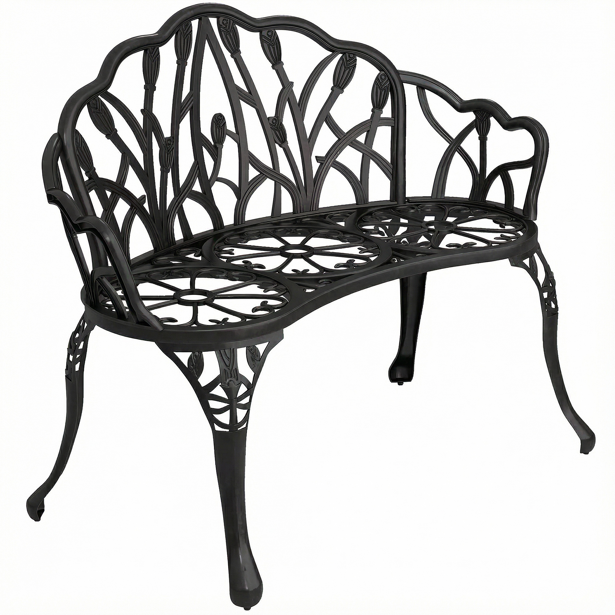 Outsunny Panca da giardino 2 posti in alluminio pressofuso resistente alle intemperie, panca esterna con schienale a tulipani e motivo floreale 99 x 57 x 78 cm Aosom Italy