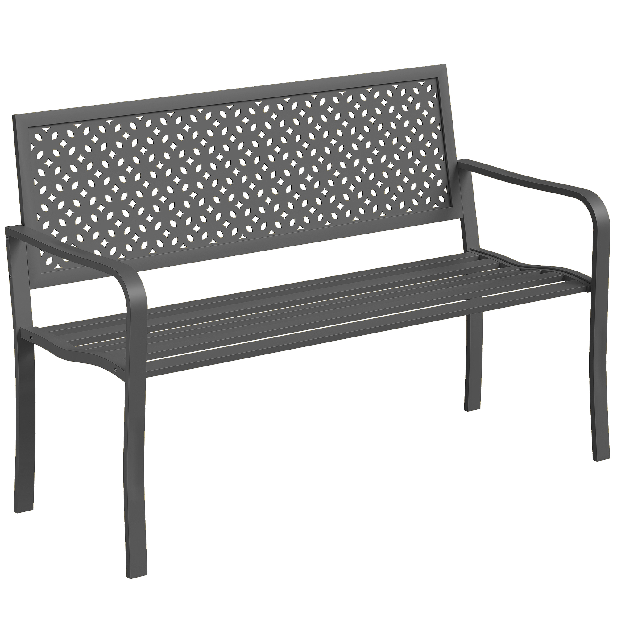 Outsunny Panca da giardino 2 posti in metallo resistente alle intemperie panca da esterno con schienale anti-ruggine, geometrica fino a 240 kg Aosom Italy