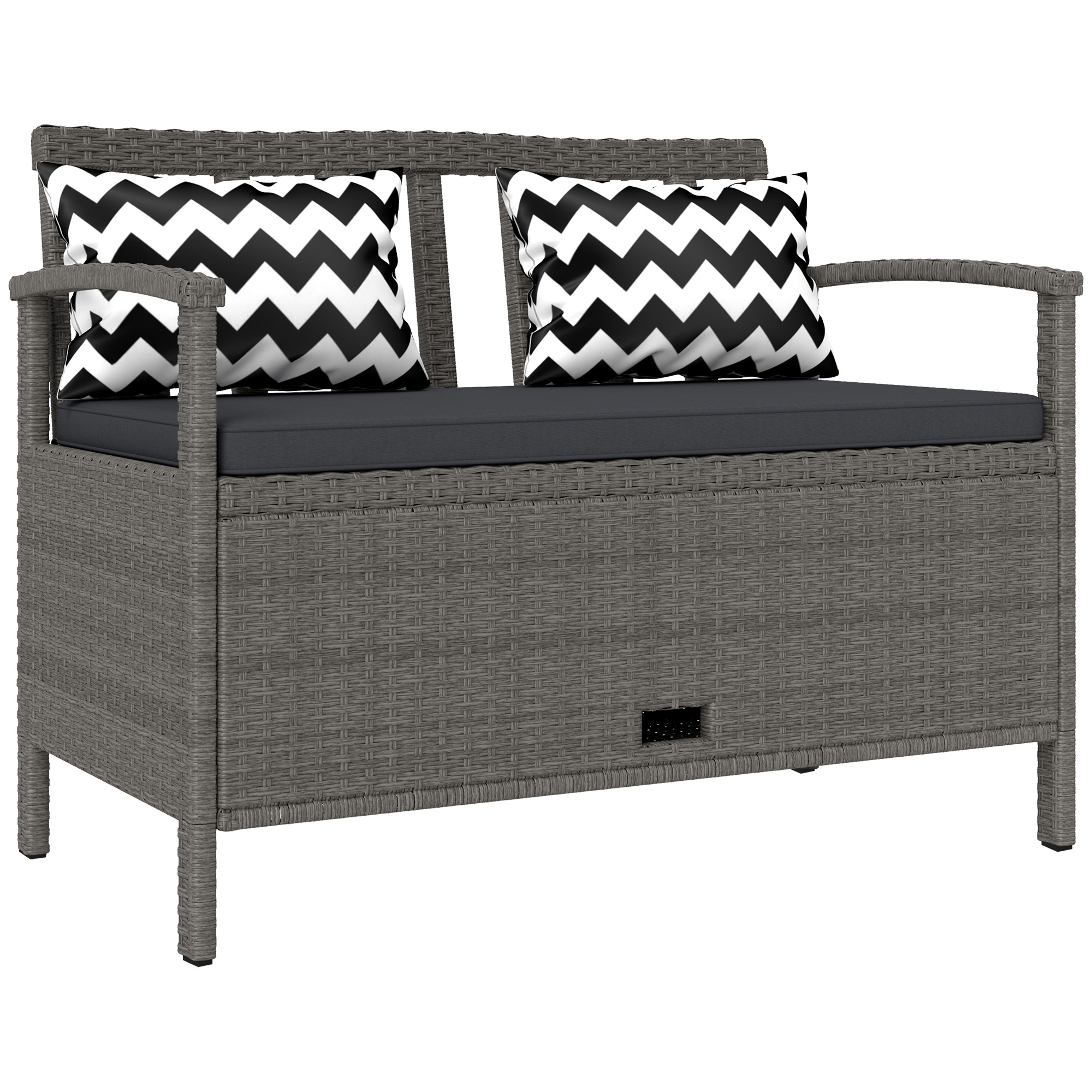Outsunny Panca da giardino esterno 2 posti panca portatrucchi 160L in rotin PE con cuscino 2 cuscini 112 x 62 x 82 cm grigio