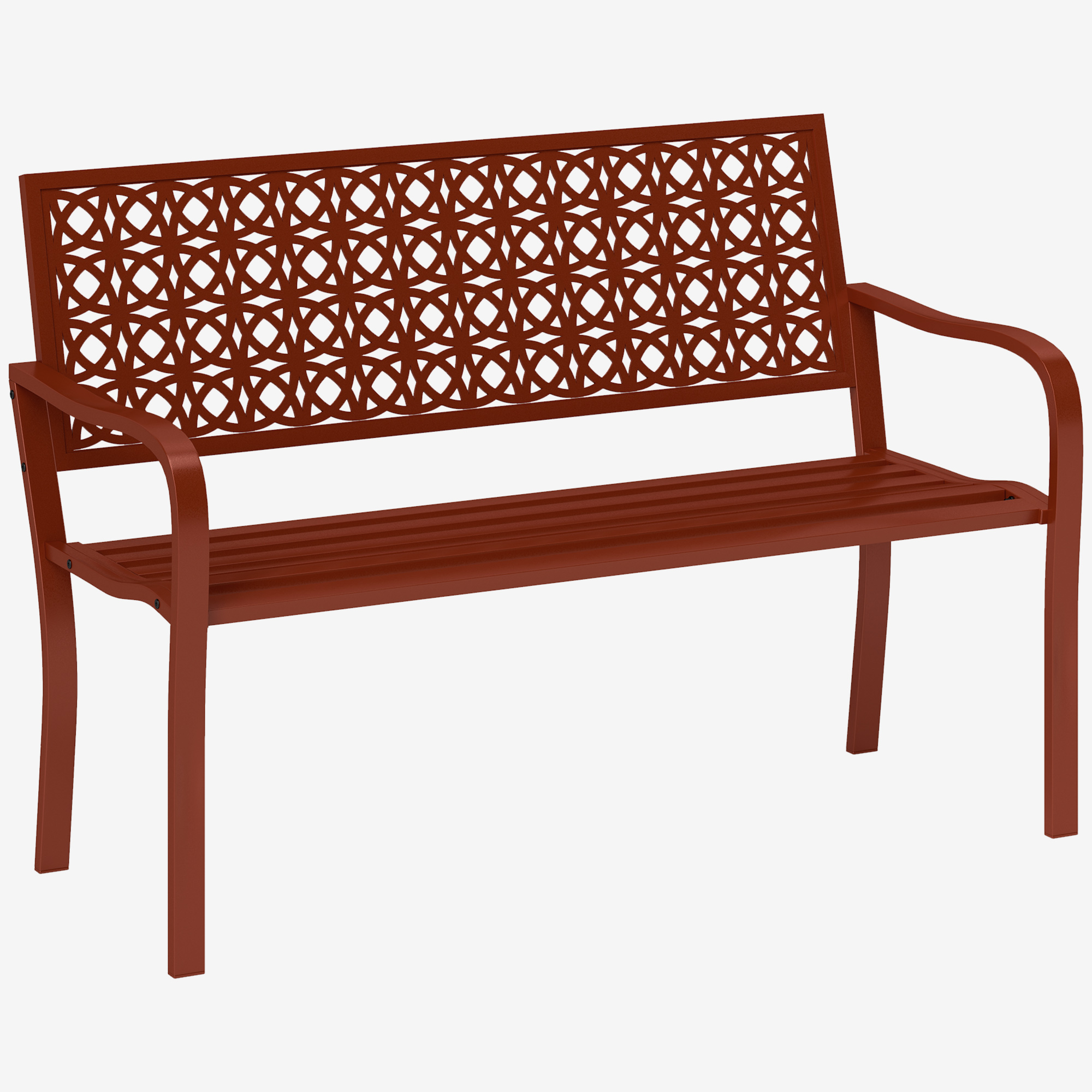 Outsunny Panca da Giardino in acciaio con schienale traforato, braccioli, per 2 persone, in rosso Outsunny Panca da Giardino in acciaio con schienale traforato, braccioli, per 2 persone, in rosso