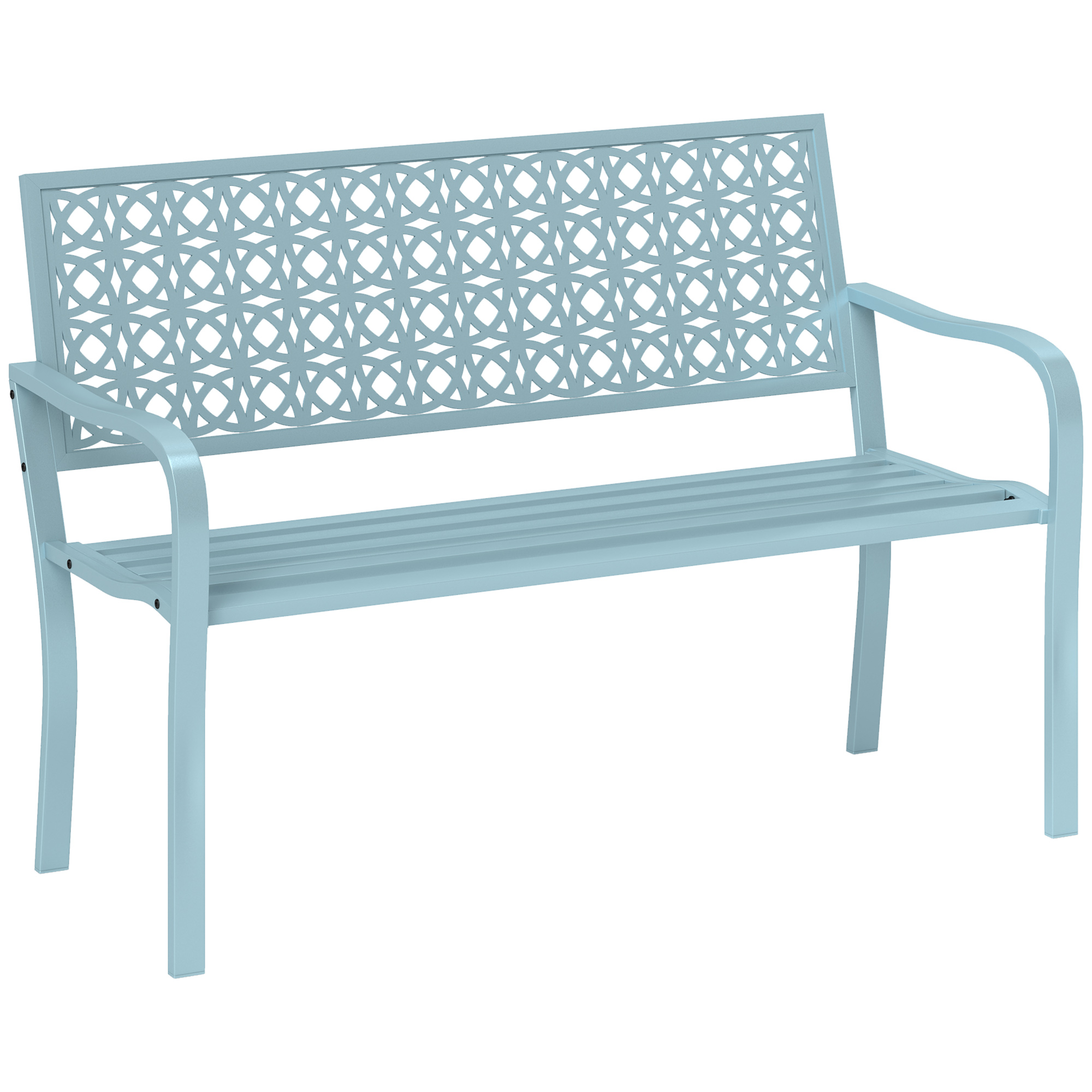 Outsunny Panca da Giardino in Acciaio, Schienale Lavorato, Braccioli, per 2 Persone, Blu Outsunny Panca da Giardino in Acciaio, Schienale Lavorato, Braccioli, per 2 Persone, Blu