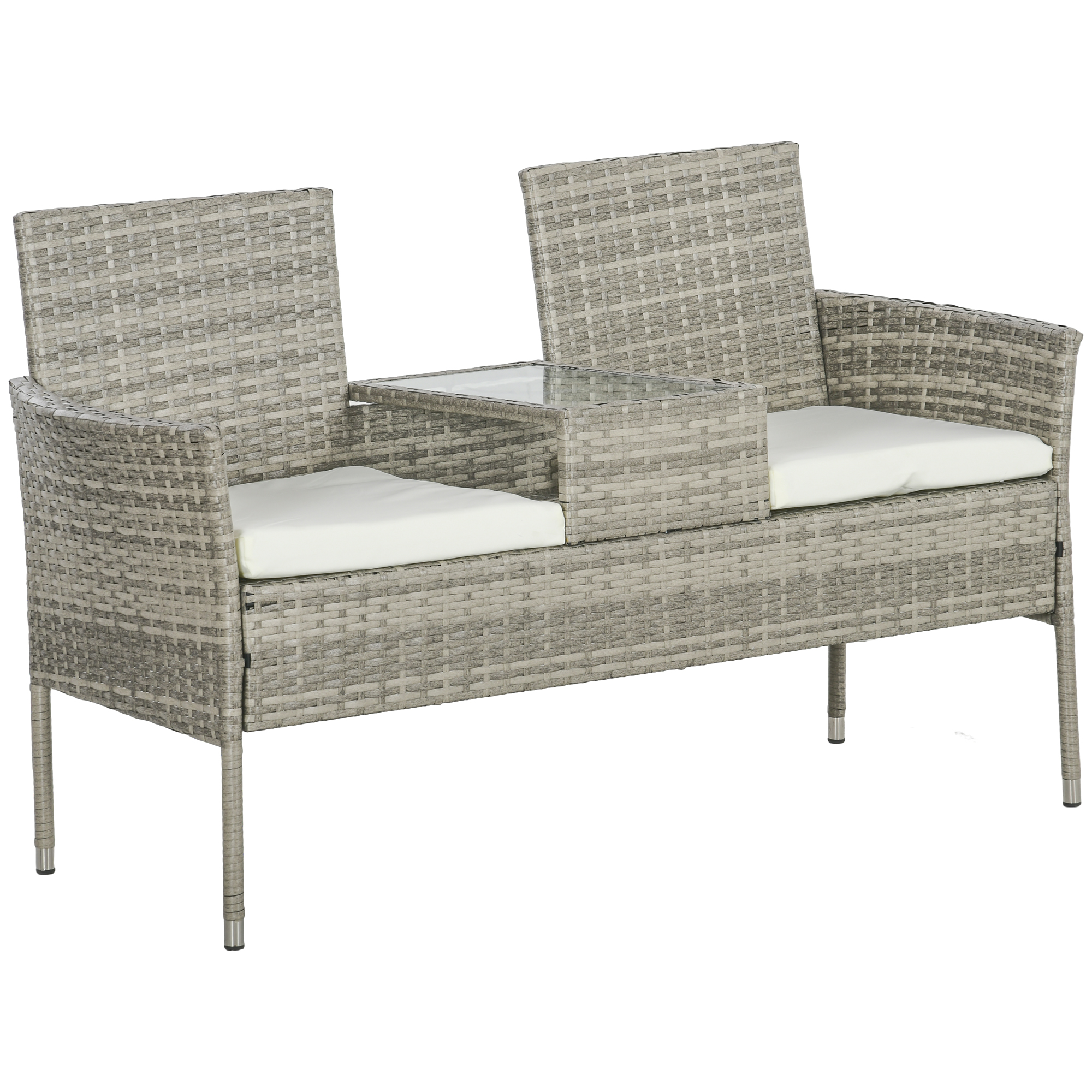 Outsunny Panca da giardino in resina intrecciata 2 posti con tavolo e cuscini - 135 x 64 x 81 cm - per balcone e terrazza nero Aosom Italy