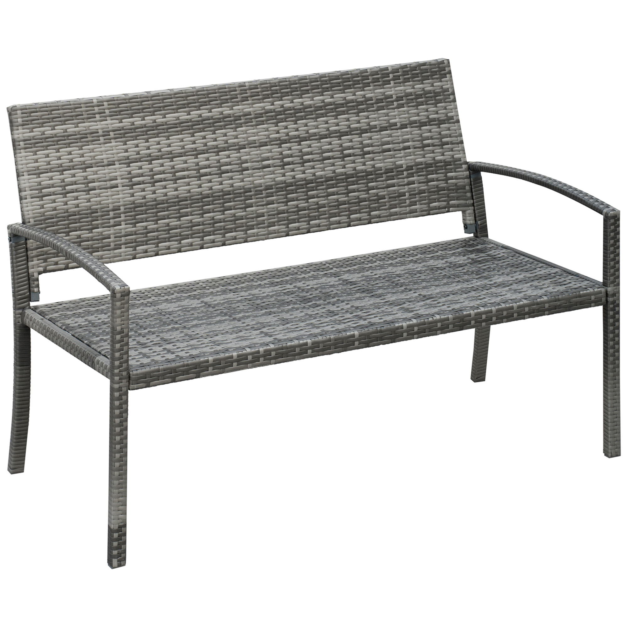 Outsunny Panca da Giardino in Stile Rattan, con Struttura in Acciaio, per 2 Persone, Grigio, 122 x 60 x 85cm