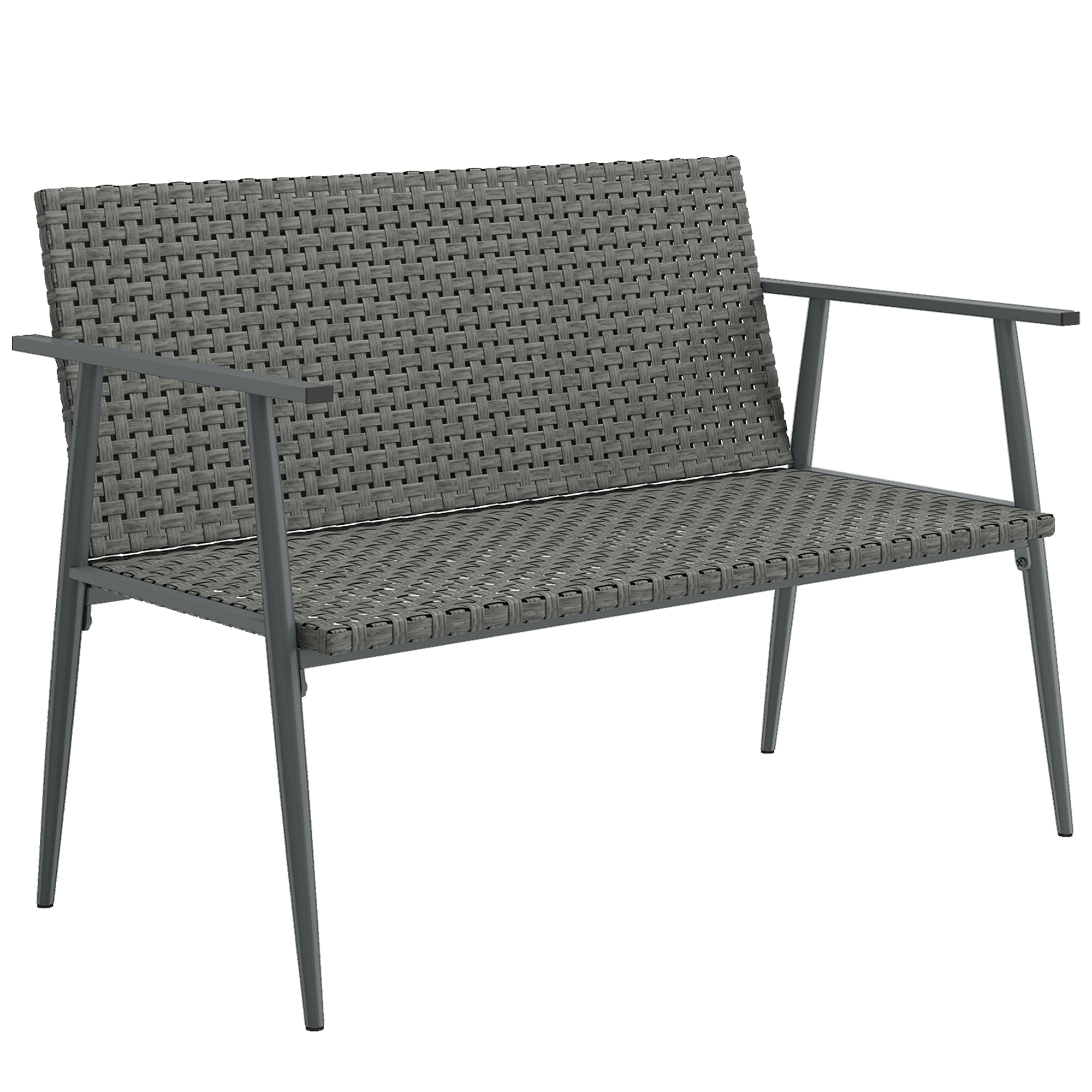 Outsunny Panca giardino 2 posti in resina intrecciata e acciaio, 110x58x78 cm, Grigio Aosom Italy