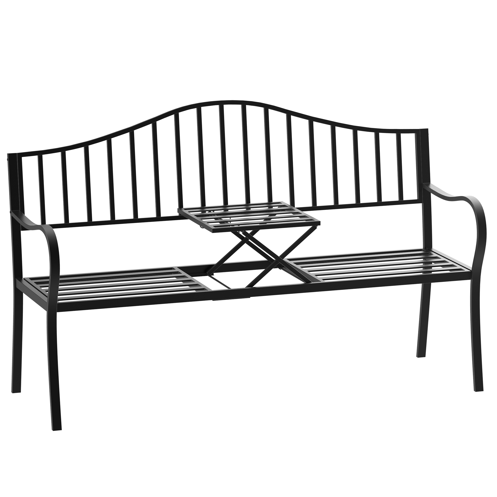 Outsunny Panchina da Giardino 2 Persone con Tavolino Estensibile Metallo 150 x 53 x 95 cm Nero Aosom