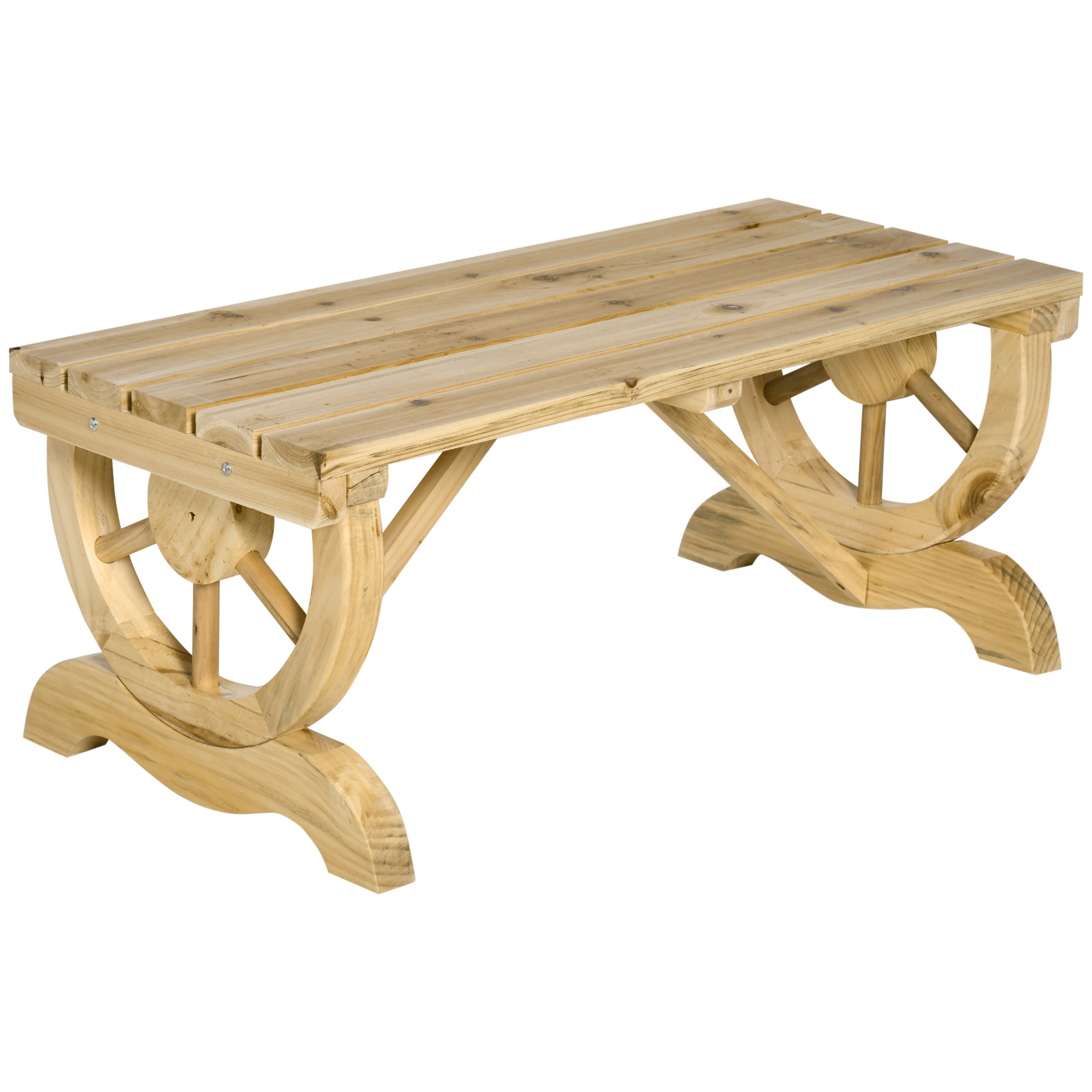 Outsunny Panchina da Giardino 2 Posti a Doghe con Gambe a Ruota di Carro, in Legno, 98x50x39.5 cm, color Legno Aosom Italy