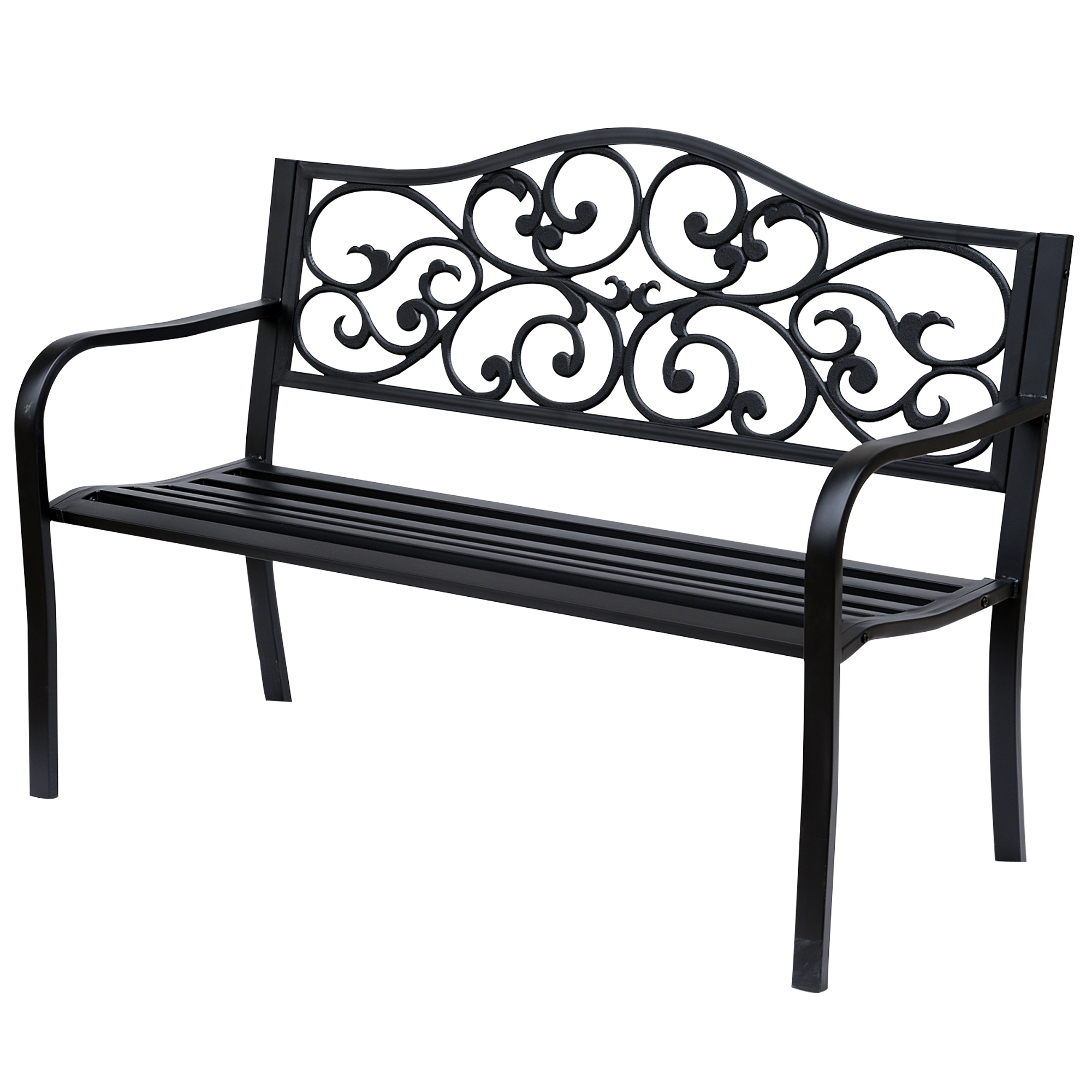 Outsunny Panchina da Giardino 2 Posti con Schienale Decorato in Ghisa e Metallo, 127x60x89cm, Nero Aosom Outsunny Panchina da Giardino 2 Posti con Schienale Decorato in Ghisa e Metallo, 127x60x89cm, Nero Aosom