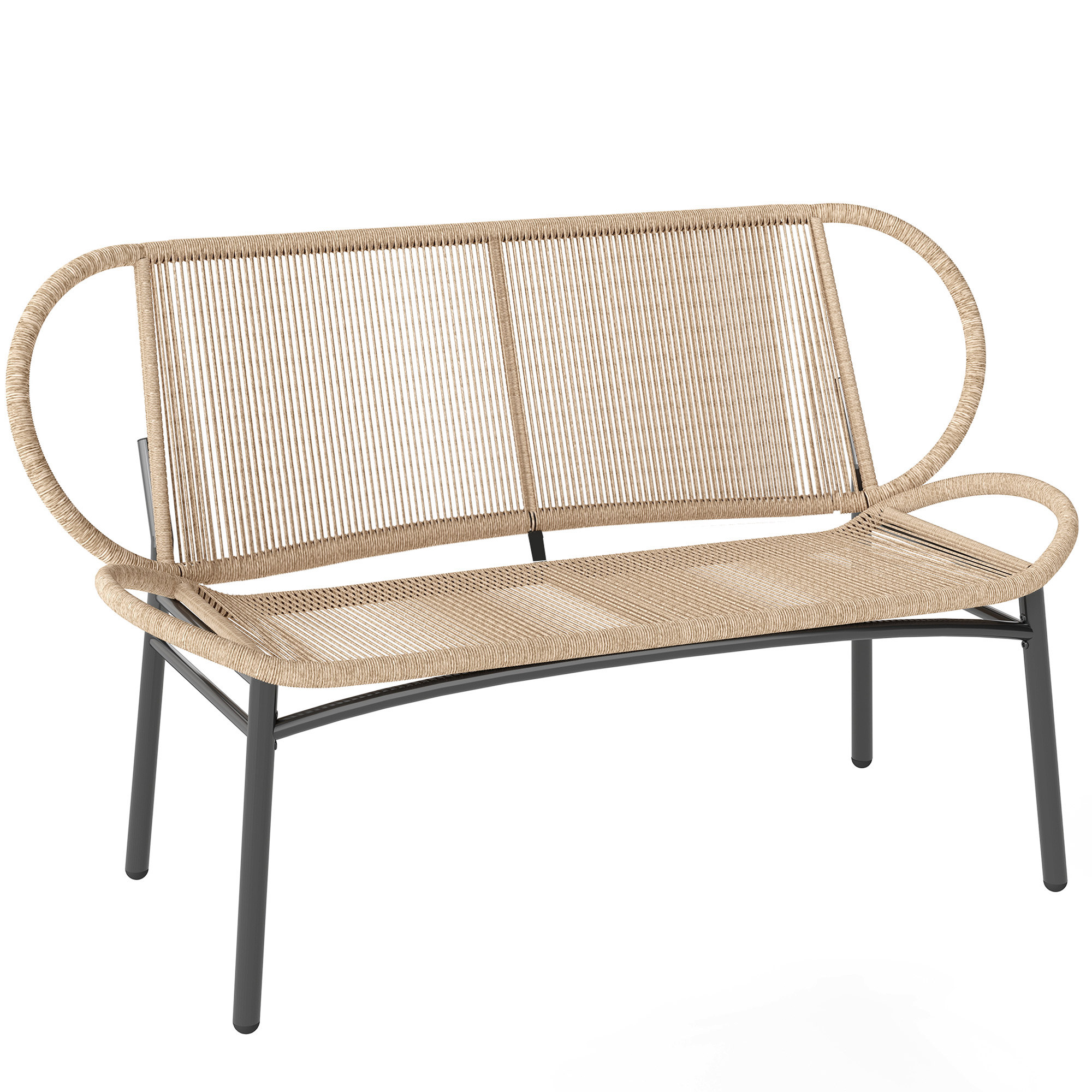 Outsunny Panchina da Giardino 2 Posti, Panchina da Esterno in Resina Intrecciata con Telaio in Metallo, Resistente alle Intemperie, Naturale Aosom Italy