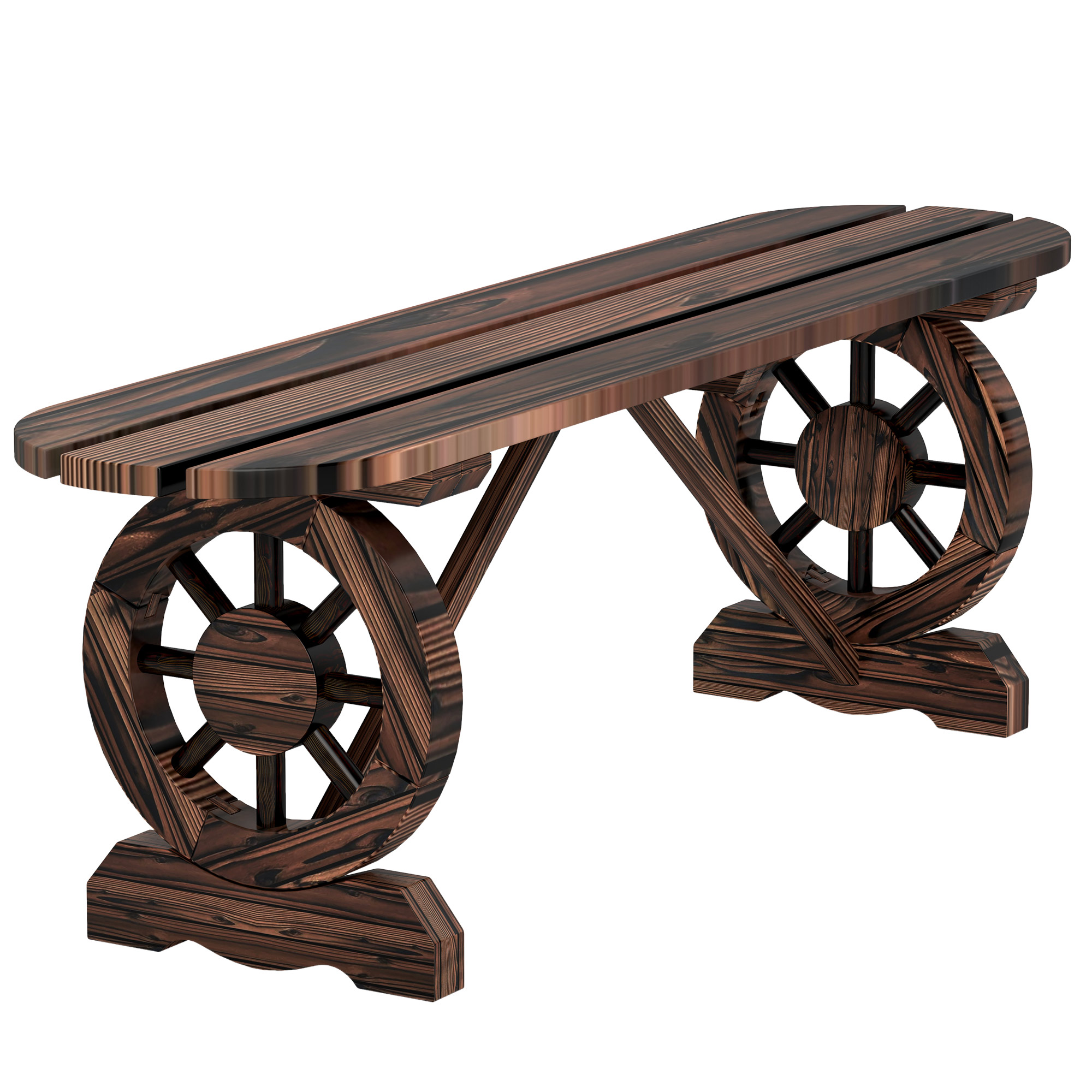 Outsunny Panchina da Giardino con Gambe a Ruota di Carro e Seduta a Doghe, 120x29x39cm, Marrone