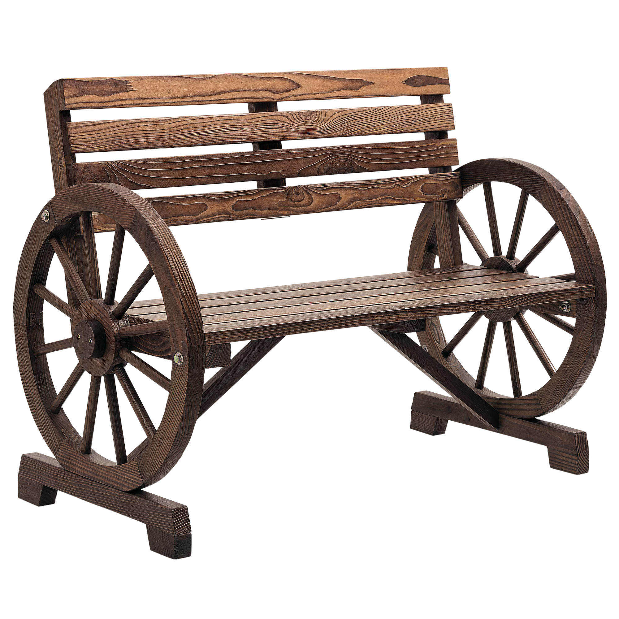 Outsunny Panchina da Giardino da 2 Posti con Braccioli a Ruota, Panchina da Esterno a Doghe in Legno di Abete, Stile Country, Panca per Terrazza Patio e Cortile, 105.5x56x79 cm, Carbonizzato Aosom Italy