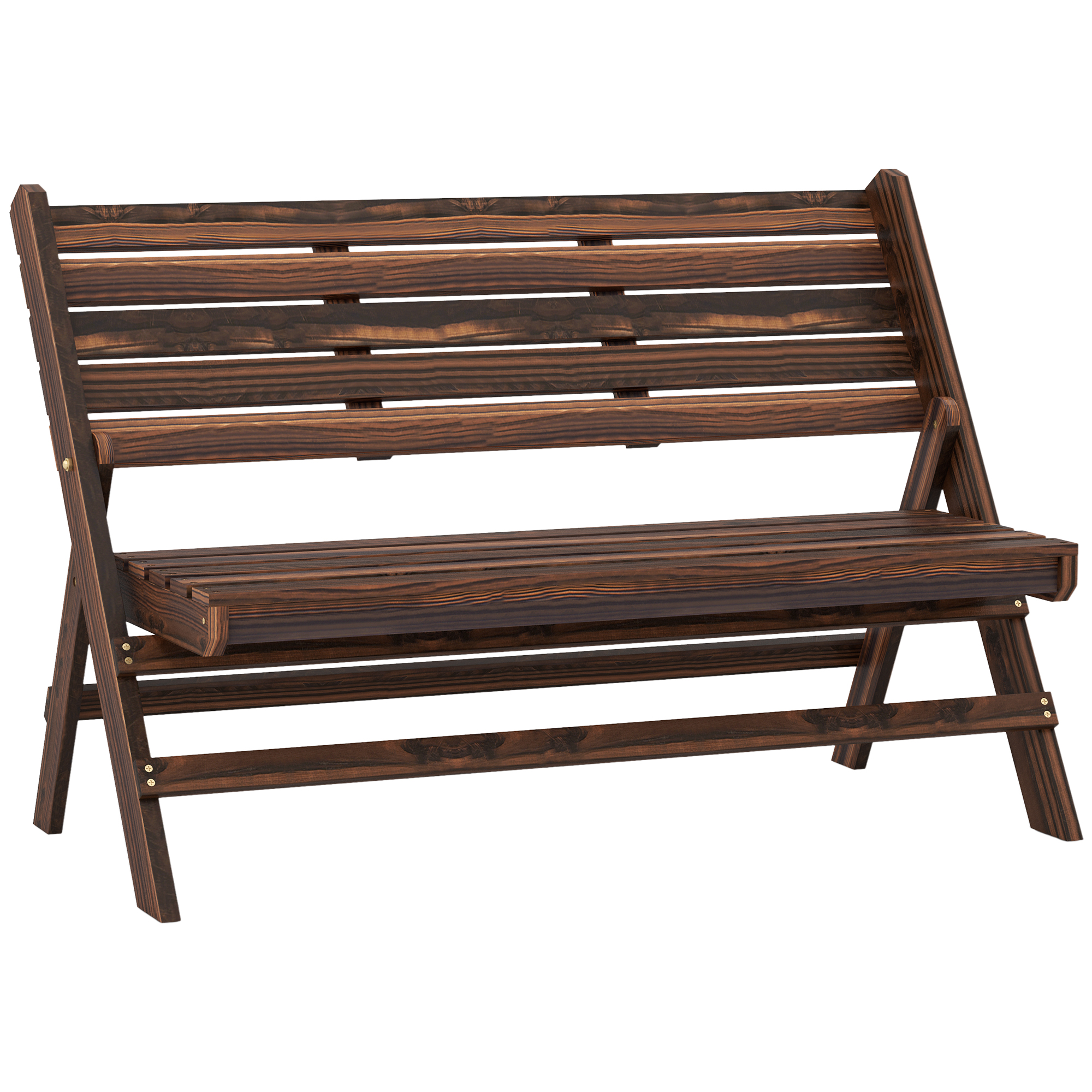 Outsunny Panchina da Giardino da 2 Posti Pieghevole, Panchina da Esterno a Doghe in Legno di Pino, Panca per Terrazza Patio e Cortile, 122x63x83 cm, Carbonizzato Aosom Italy