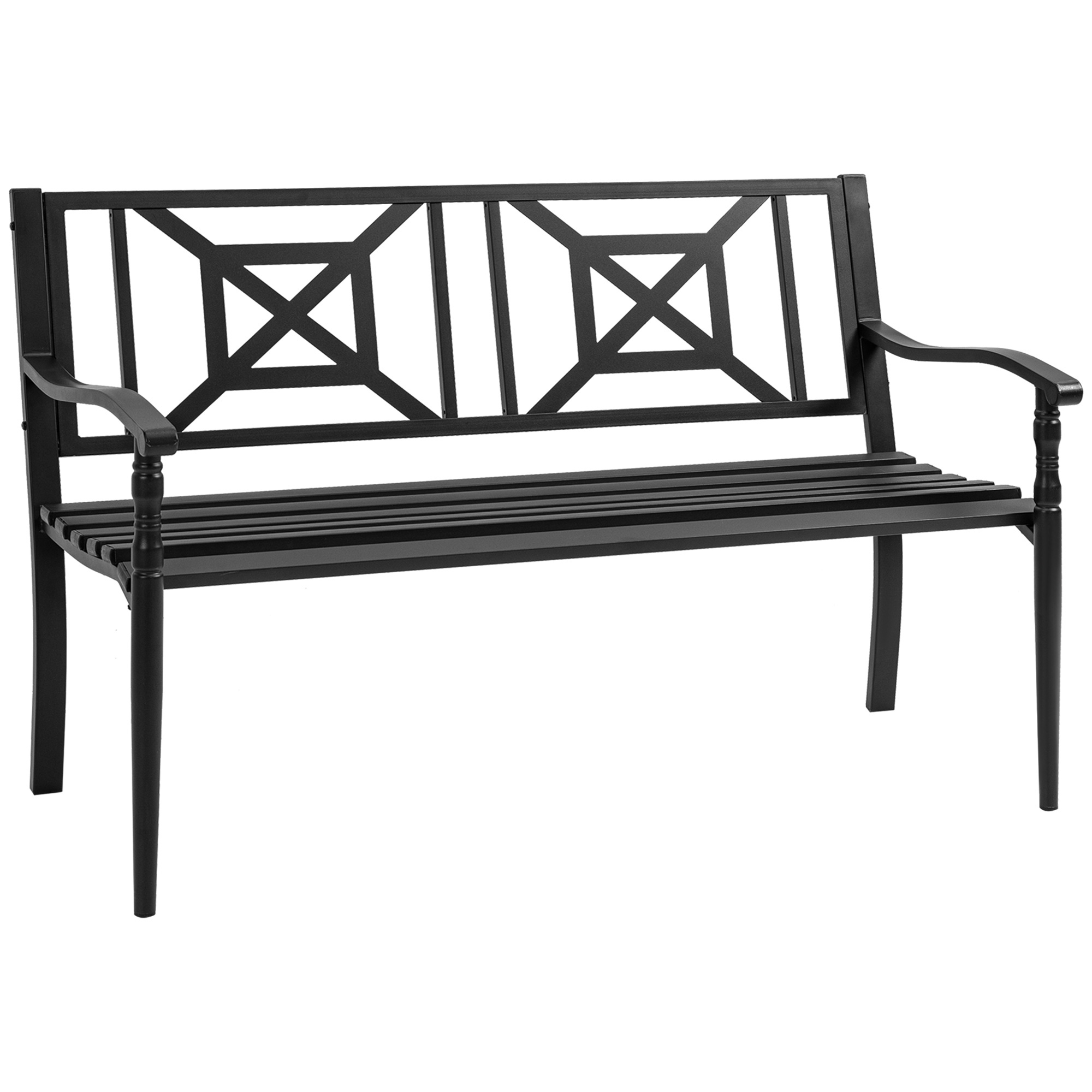 Outsunny Panchina da Giardino in Acciaio a 2 Posti con Schienale Alto e Braccioli, 128x62.5x81.5 cm, Nero Aosom